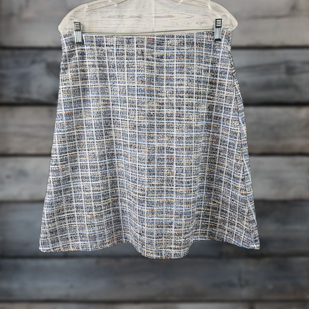 Vintage Margaret M Womens Skirt Sz L Blue Orange Tweed Pull On A-Line Short Polyester Blend N/A Size 36" / US 14 / IT 50 - 1 Thumbnail
