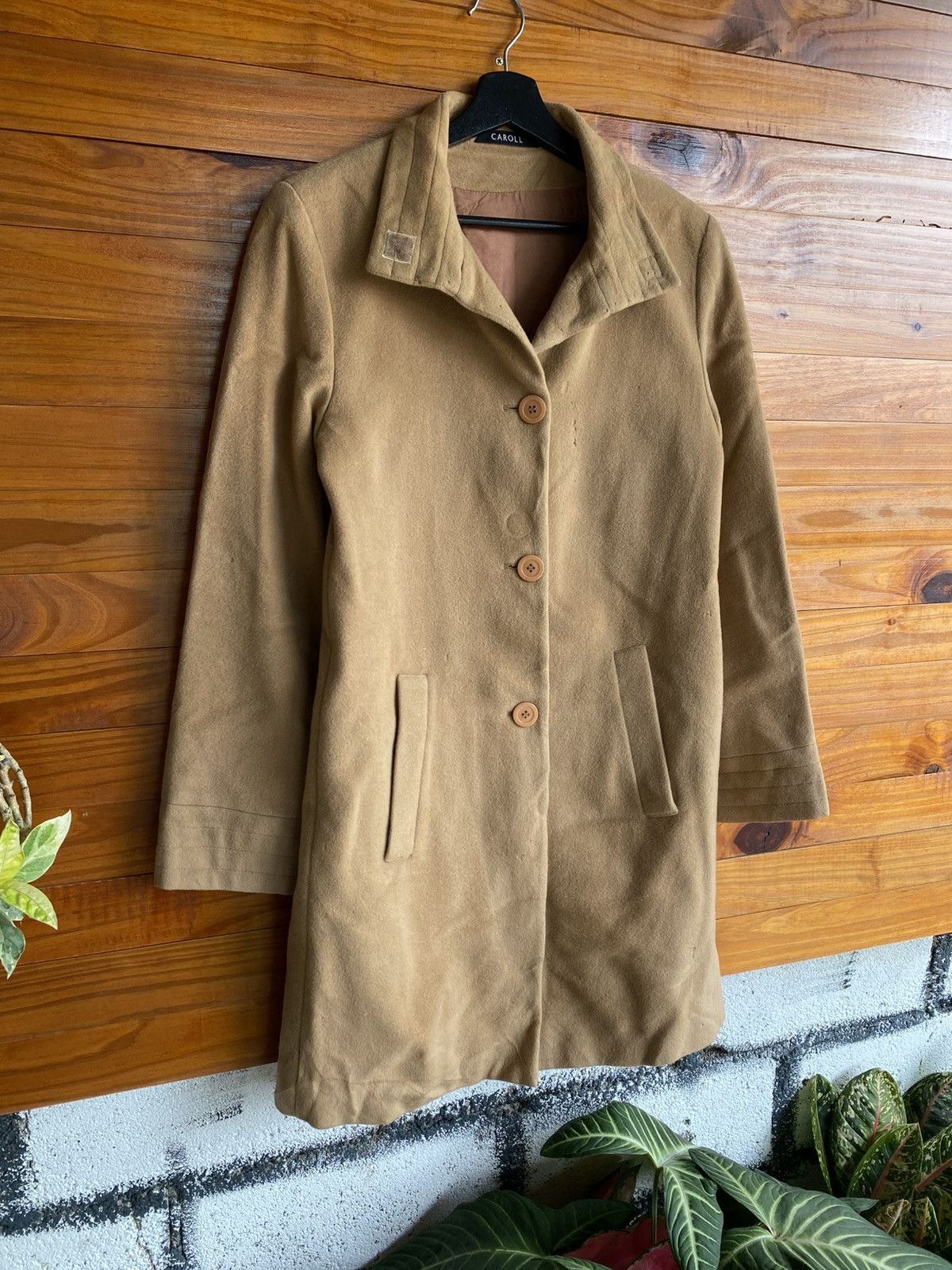 Vintage CAROLL Paris Beige Wool Blend Long Coat Classic French Size M / US 6-8 / IT 42-44 - 4 Thumbnail
