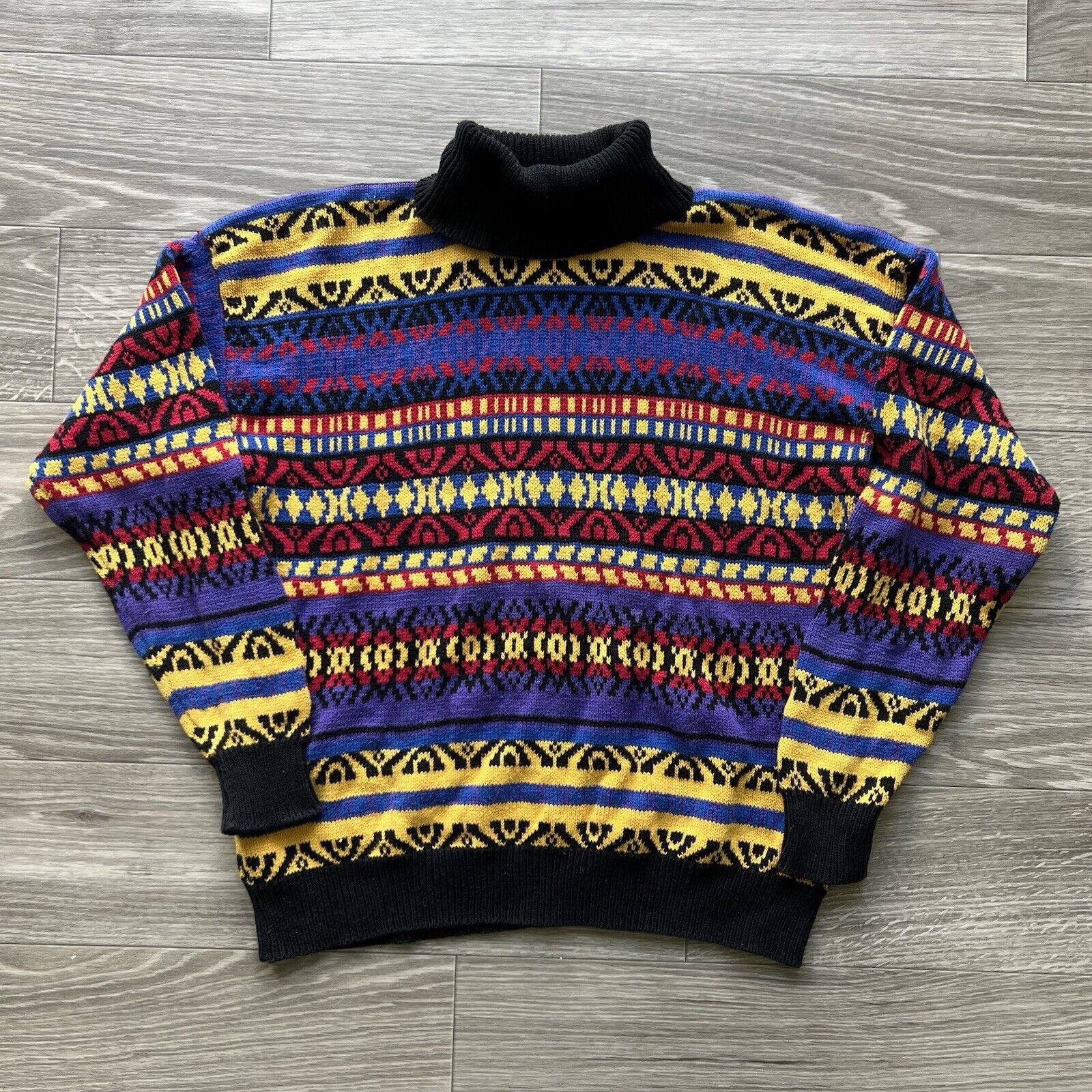 Other Vintage 90s Grandpa Sweater Knit Pullover Geometric Striped Size US M / EU 48-50 / 2 - 1 Thumbnail