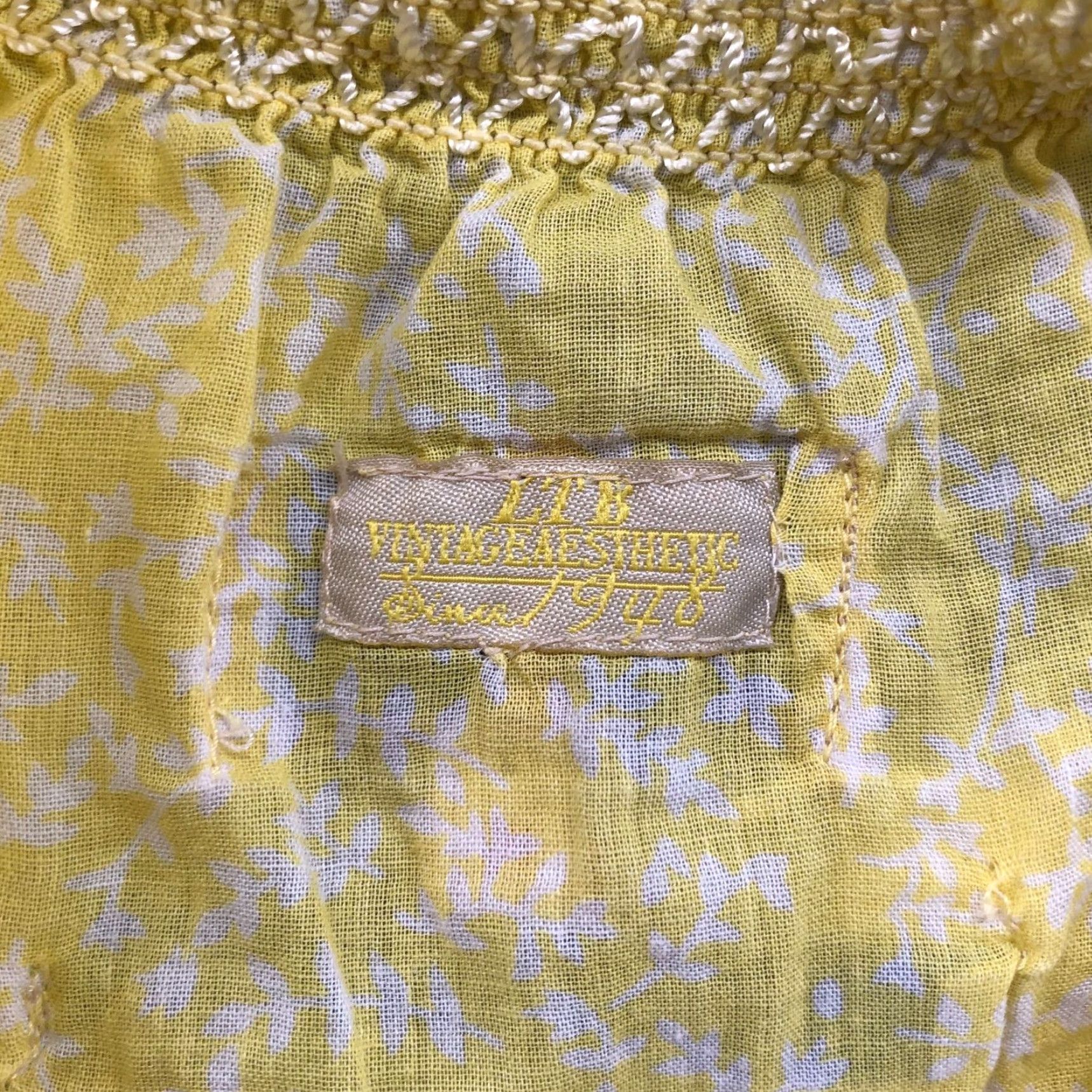 Vintage LTB Blouse Shirt Womens M Yellow Off Shoulder 3/4 Sleeve Lightweight Bohemian Floral Smocked Ruffle Top Size M / US 6-8 / IT 42-44 - 3 Thumbnail