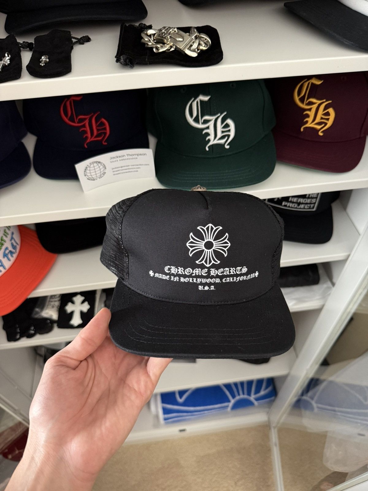 CHROME HEARTS PLUS PRINT TRUCKER HAT BLACK BRAND NEW