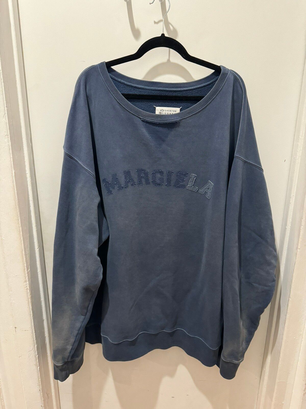 Pre-owned Maison Margiela Margelia Faded Worn-look Oversized Sweater In Navy