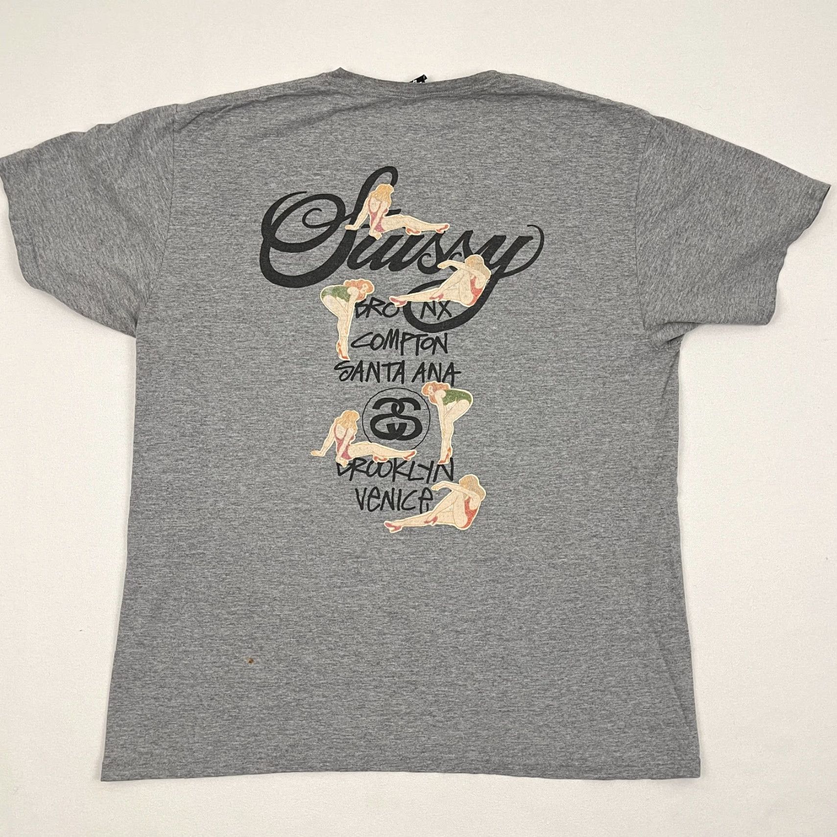 Vintage Stussy Shirt Mens L Gray World Tour Worldwide Pin Up Girls Graphic Streetwear T Shirt" Size US L / EU 52-54 / 3 - 2 Thumbnail