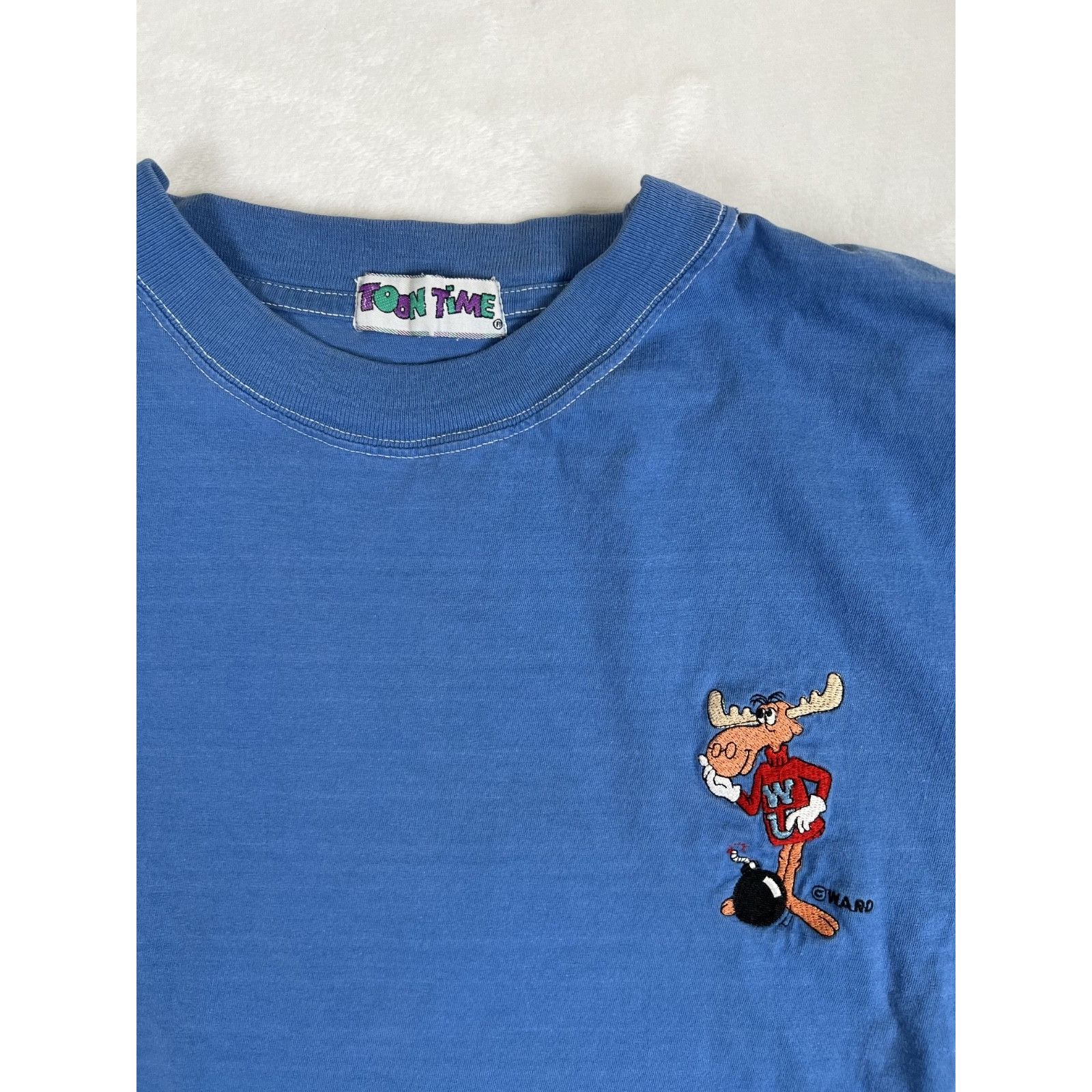Other Vintage 90s Toon Time T-Shirt Bullwinkle Embroidered Blue Si Size US L / EU 52-54 / 3 - 2 Thumbnail