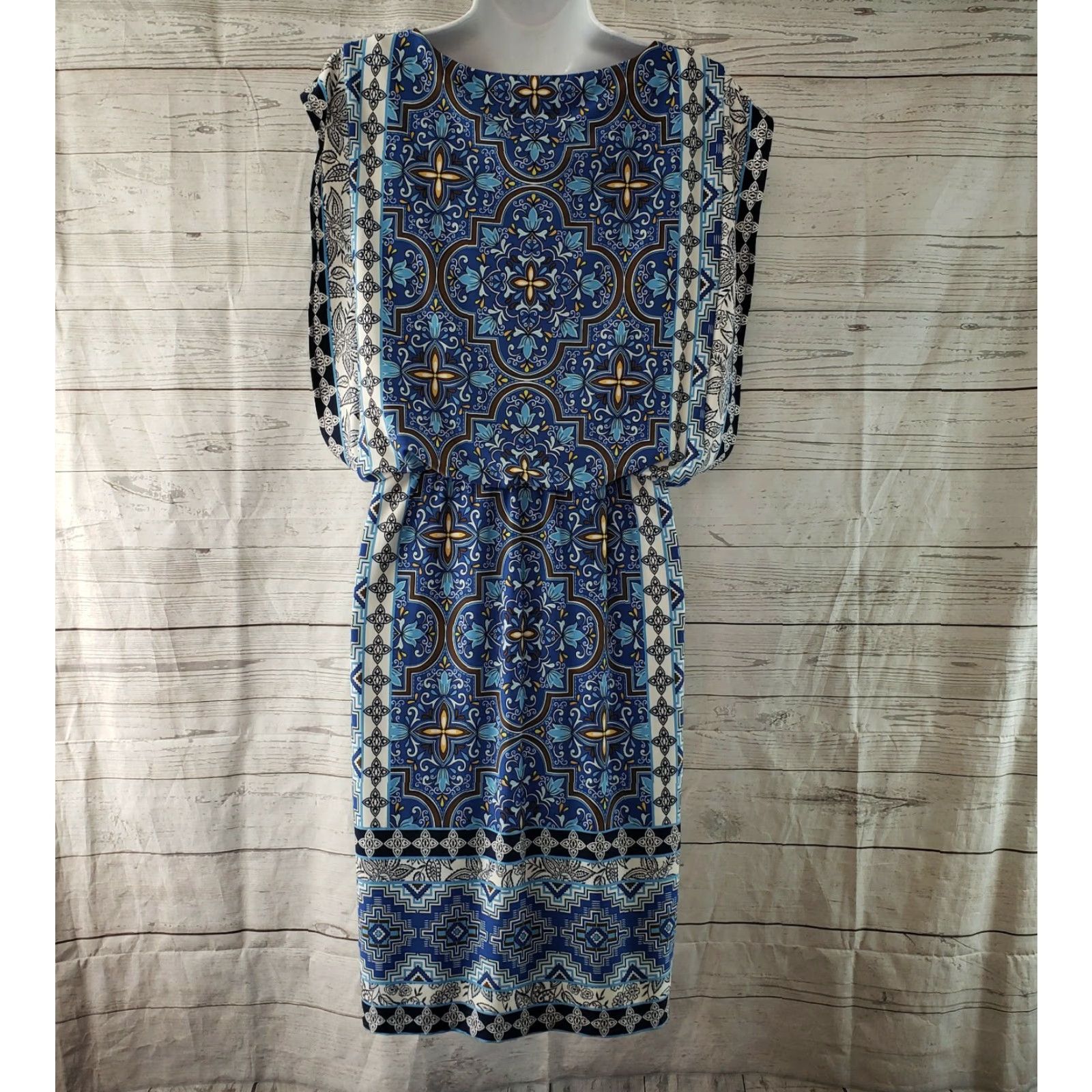 Vintage Chicos Womens Blouson Dress Sleeveless Blue Floral Sz S Small Knee Length Vintage: No Size S / US 4 / IT 40 - 4 Thumbnail