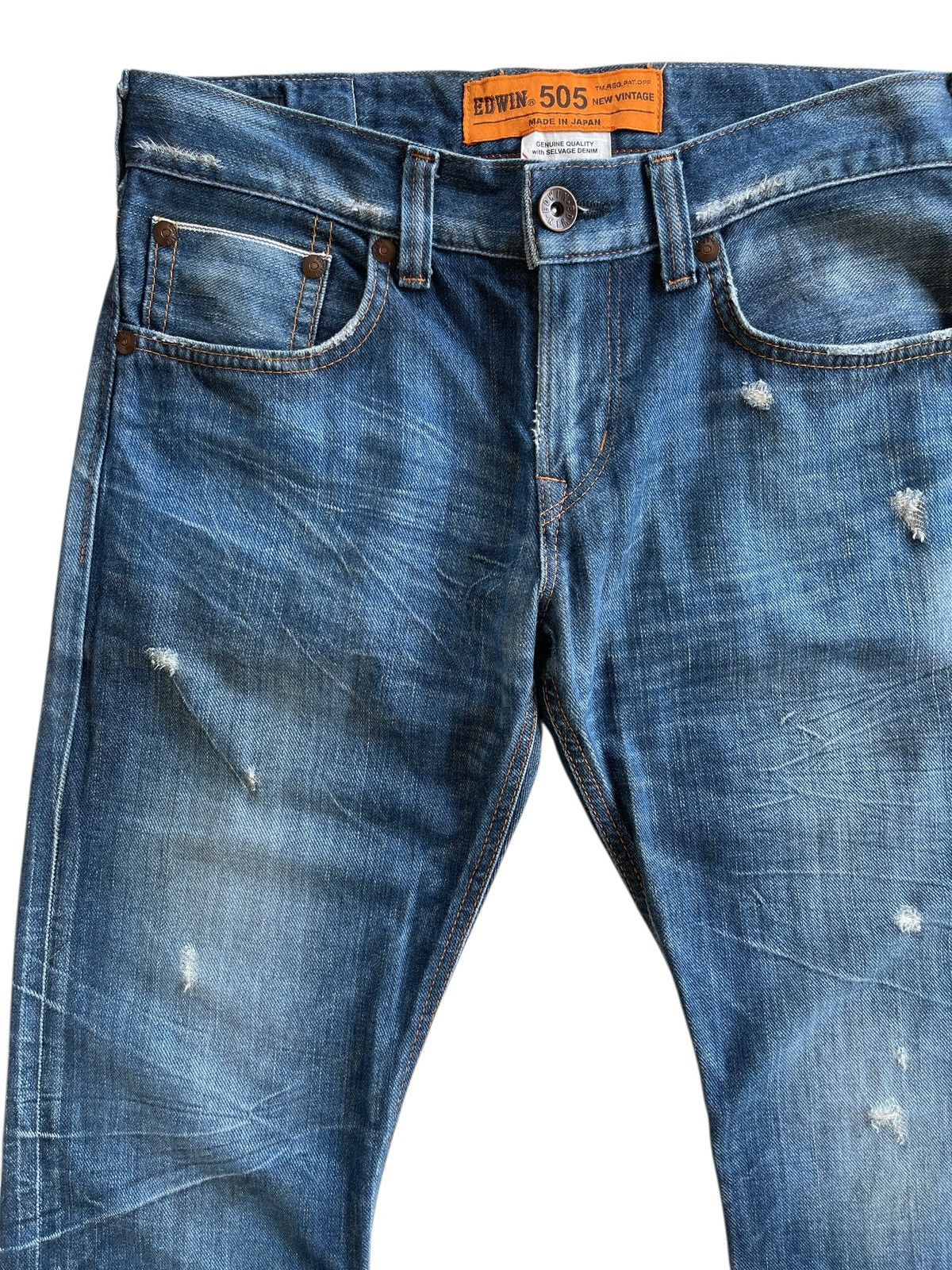 Japanese Brand Edwin Limited Blue Selvedge Buckleback Distressed Denim Size US 31 - 6 Thumbnail