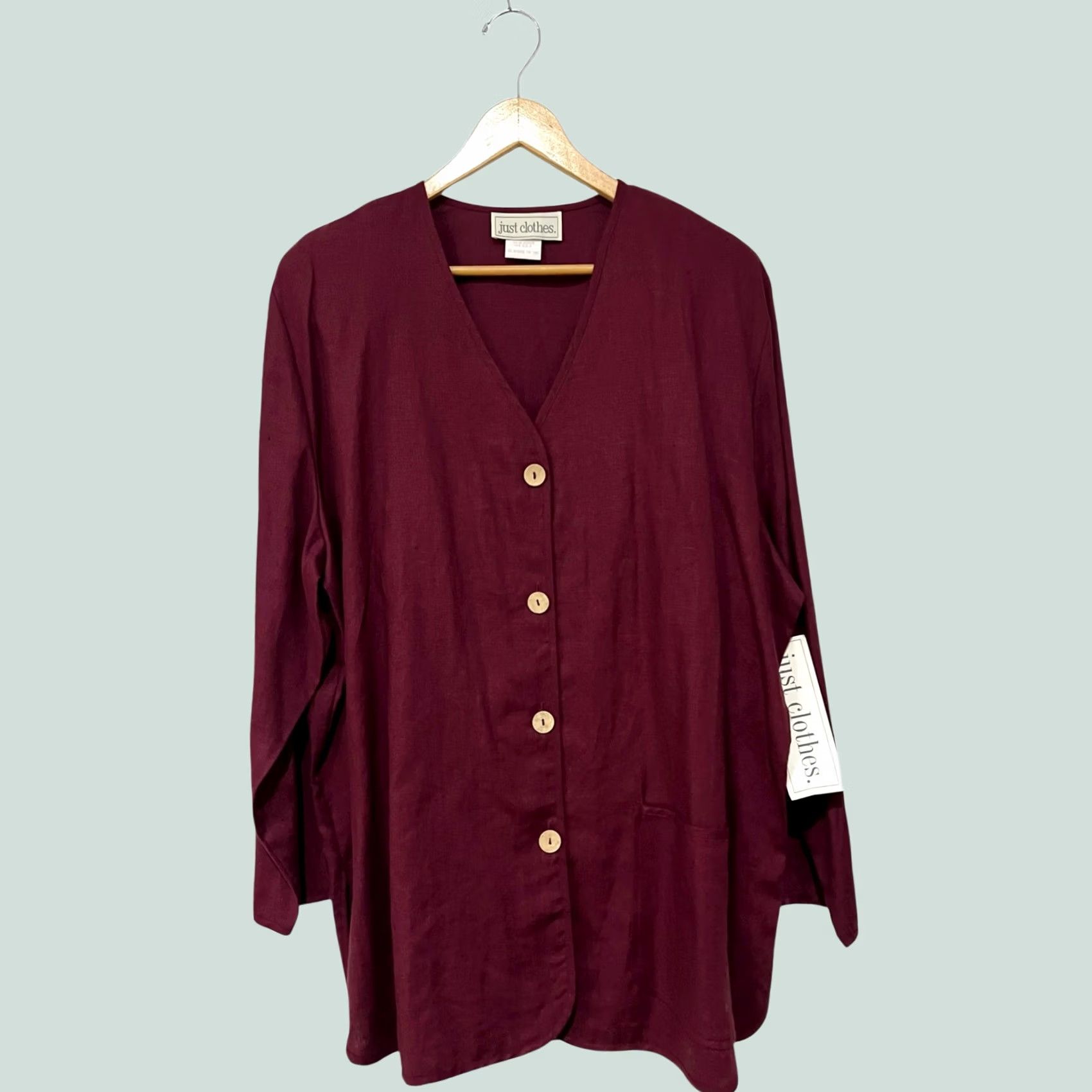 Vintage VINTAGE 90s Linen Button Shirt Top & Pants NWT V-Neck Burgundy 1X Women 2 Piece Set Size XL / US 12-14 / IT 48-50 - 1 Thumbnail