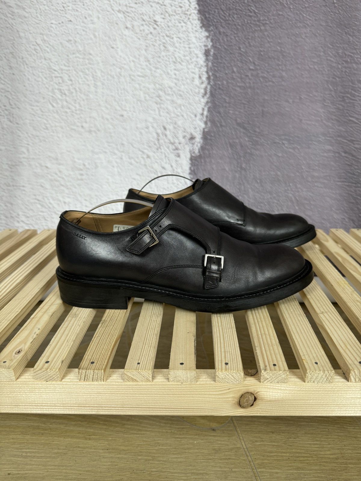 Bally Switzerland Double Monk Leather Casual Formal Shoes in Black, Men's (Size 9)