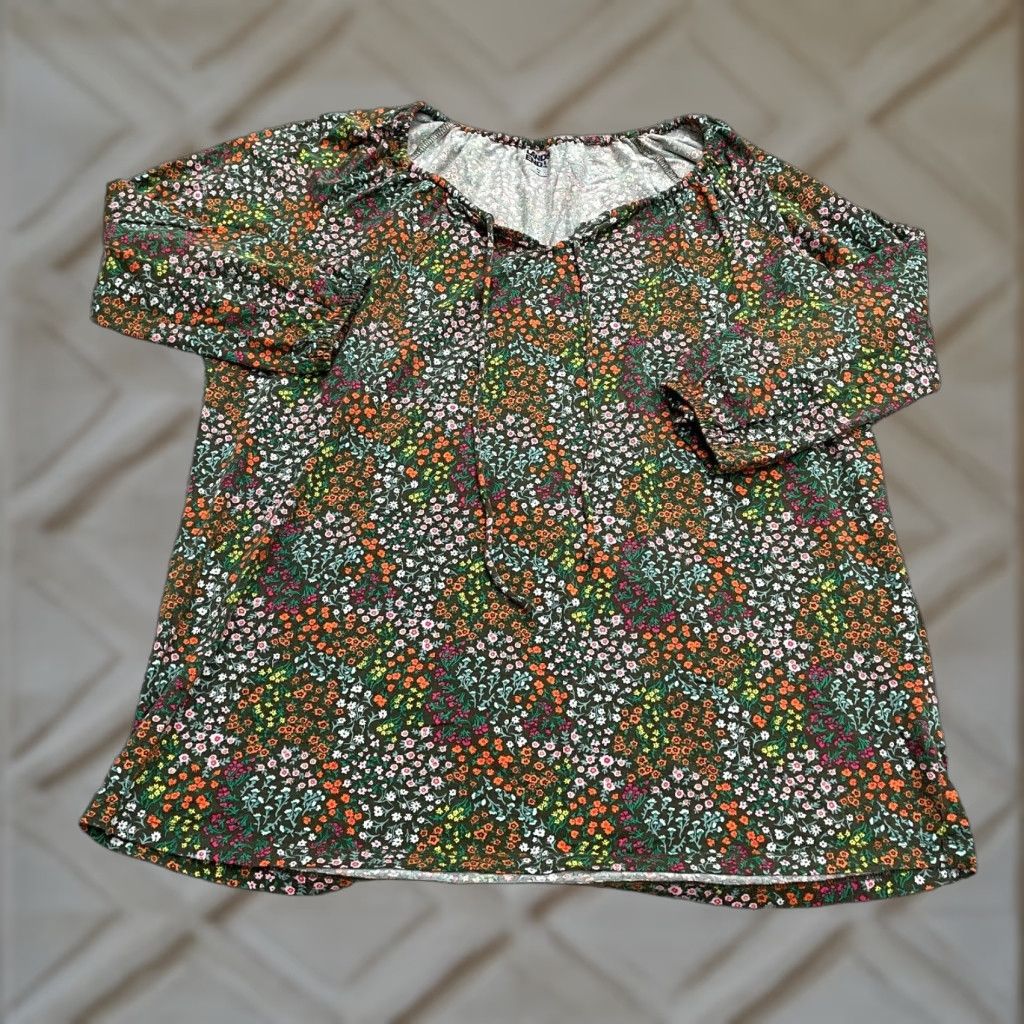 Lands' End Lands' End Floral Blouse Womens XL Multicolor Long Sleeve V-Neck Tie Casual Top Size XL / US 12-14 / IT 48-50 - 1 Thumbnail