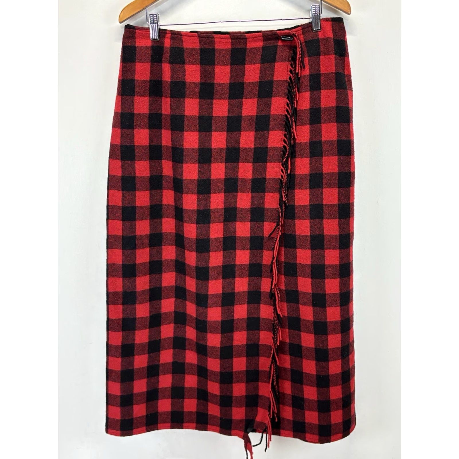 Liz Claiborne VINTAGE Liz Claiborne Blanket Maxi Wrap Skirt Women’s 14 Red Black Buffalo Check 90s Womens Size 36" / US 14 / IT 50 - 2 Thumbnail
