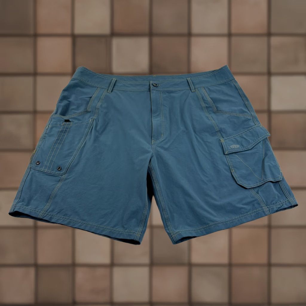Vintage AFTCO Shorts Cargo Mens 42 Blue Nylon Stretch Regular Inseam 10" Logo Front Solid Ships? Size US 42 / EU 58 - 1 Thumbnail