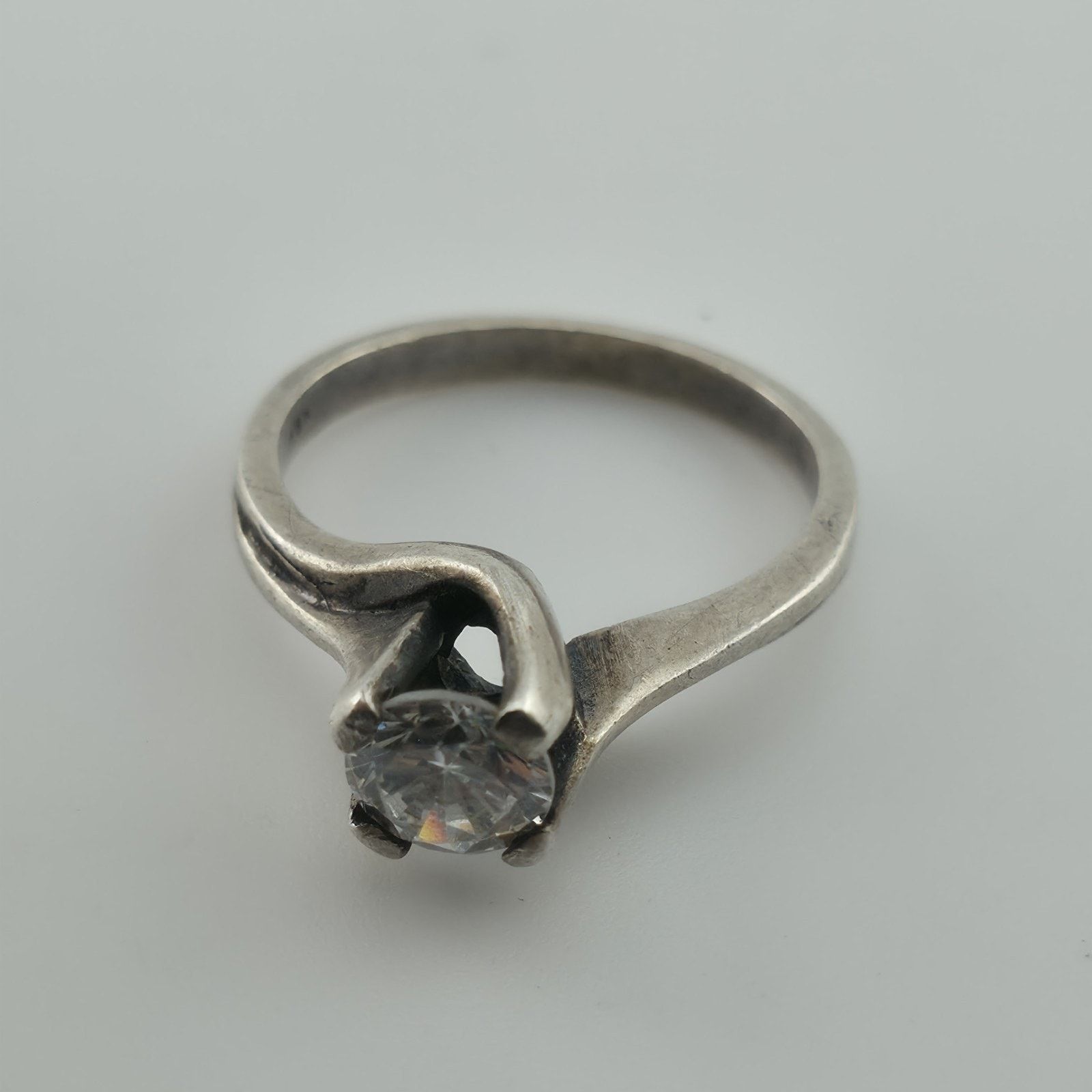 Other Sterling Silver Solitaire Ring CZ Stone Modernist 6.5 VTG Size ONE SIZE - 8 Thumbnail