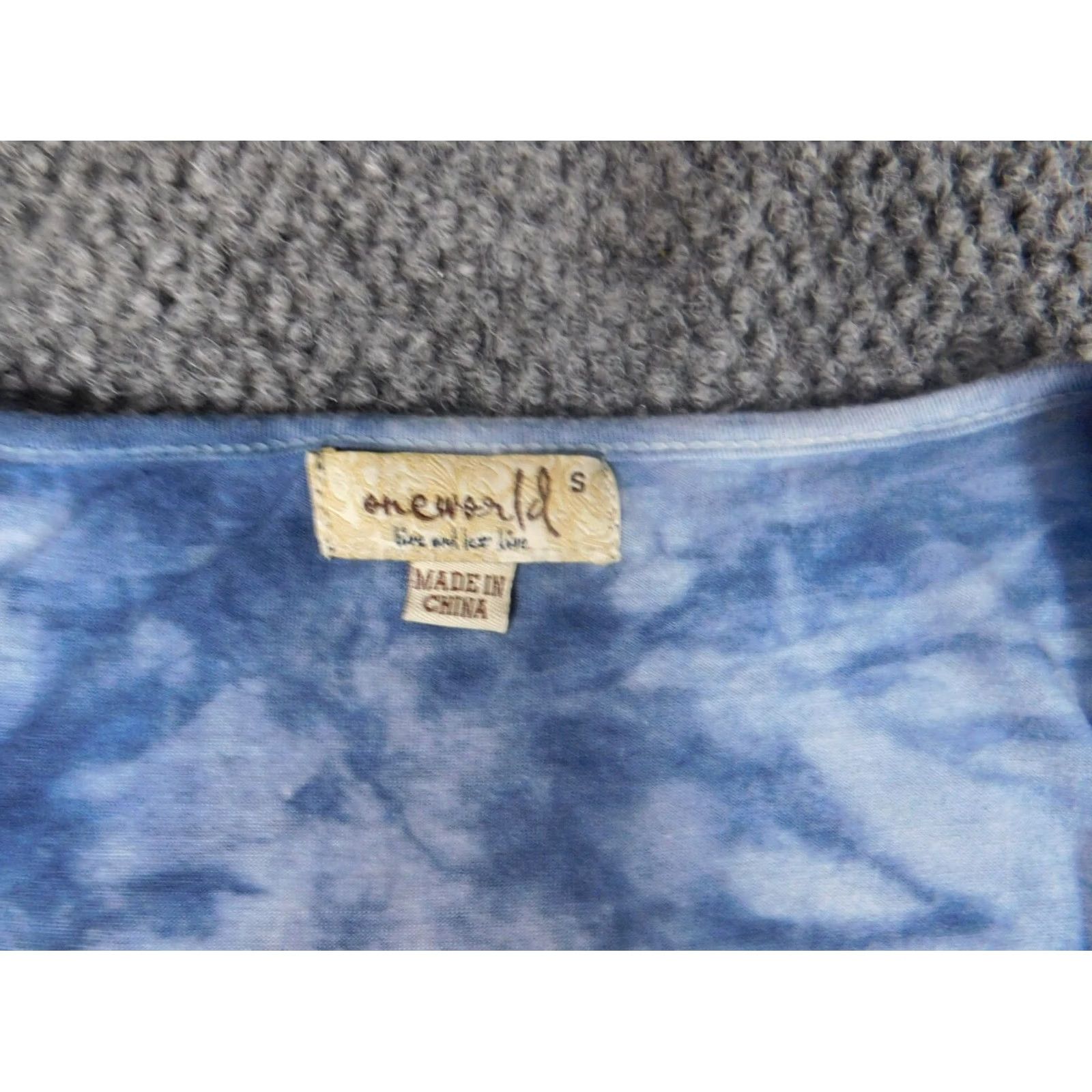 Vintage One World Blouse Tunic Womens S Blue Crew Neck 3/4 Sleeve Knit Cotton Pullover Geometric Button Size S / US 4 / IT 40 - 4 Thumbnail