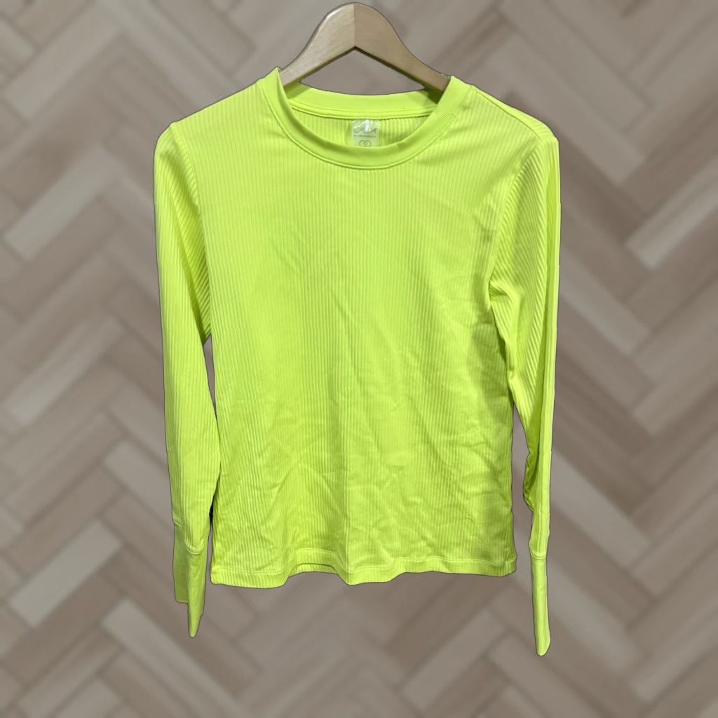 Vintage Calia Long Sleeve Neon Yellow Ribbed Shirt Women L Yellow Neon Activewear Shirt Mens Size L / US 10 / IT 46 - 1 Thumbnail