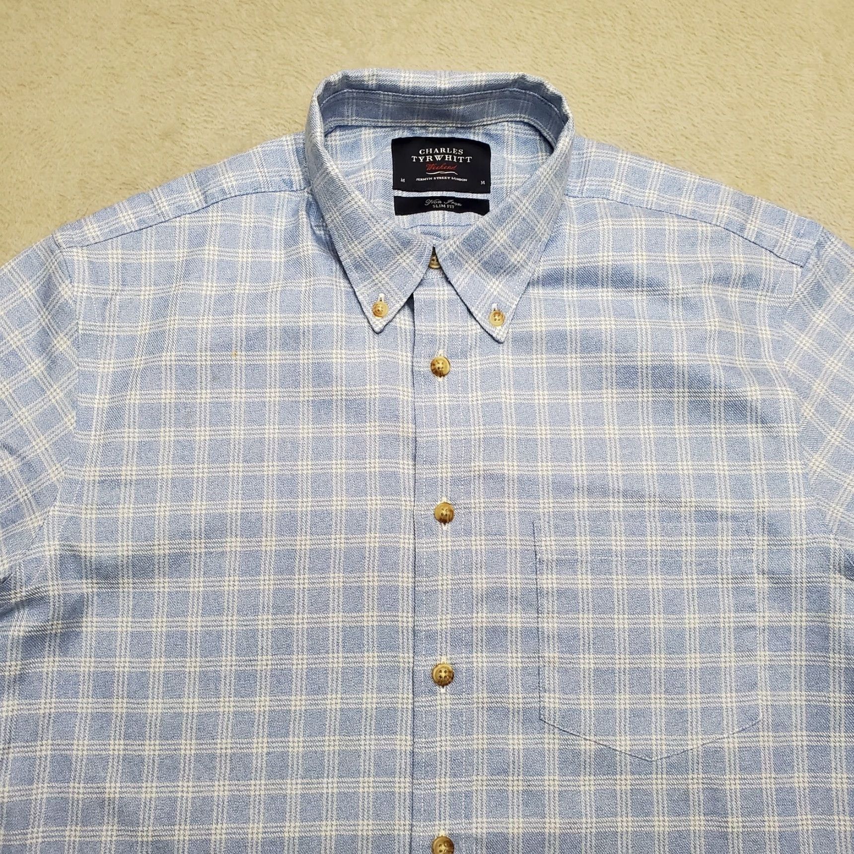 Charles Tyrwhitt VINTAGE Charles Tyrwhitt Shirt Mens Medium Blue Plaid Long Sleeve Non Iron Slim Casual Size US M / EU 48-50 / 2 - 3 Thumbnail