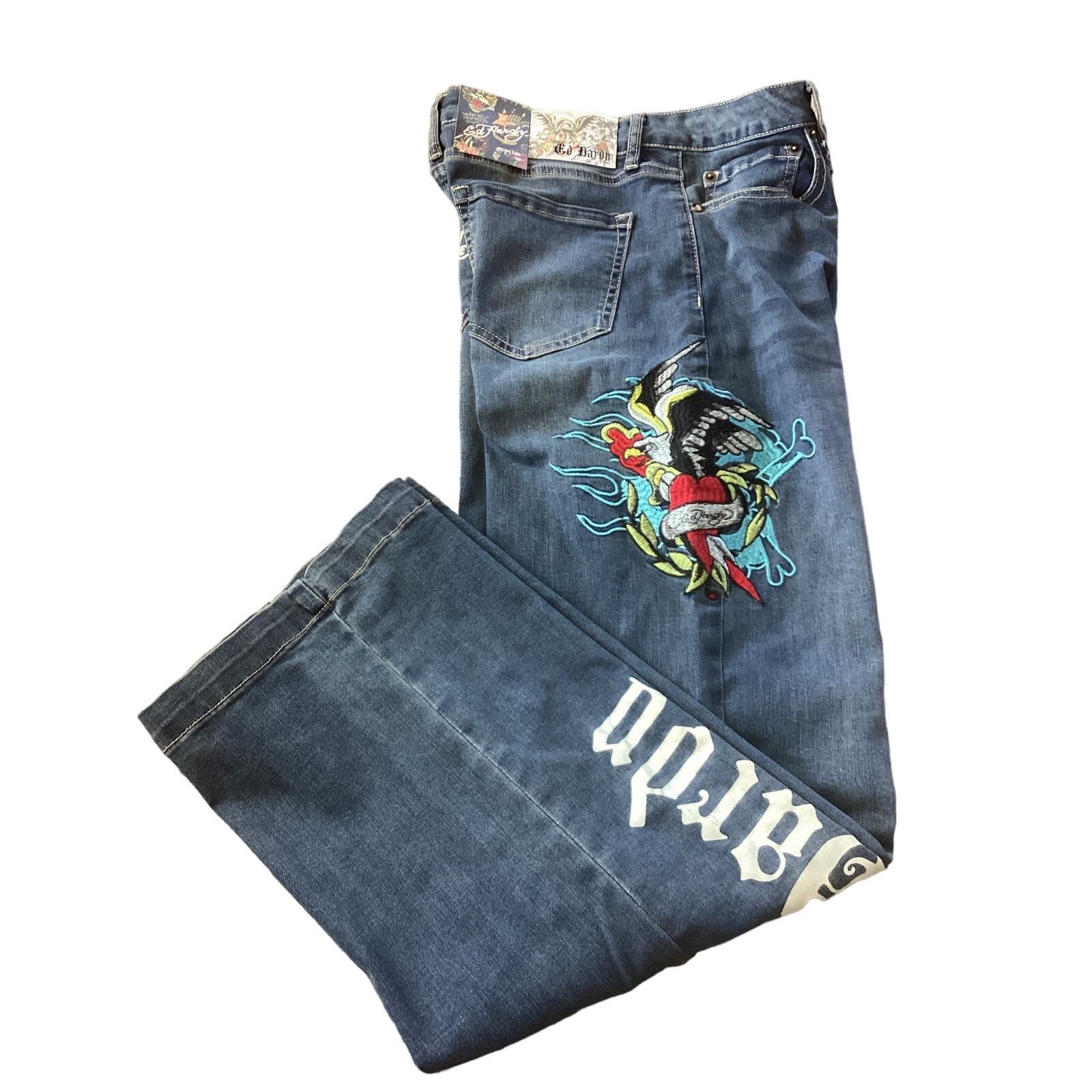 Ed Hardy ED HARDY HIGH RISE WIDE LEG EAGLE EMBROIDERED JEANS SZ 30 Size 30" / US 8 / IT 44 - 4 Thumbnail