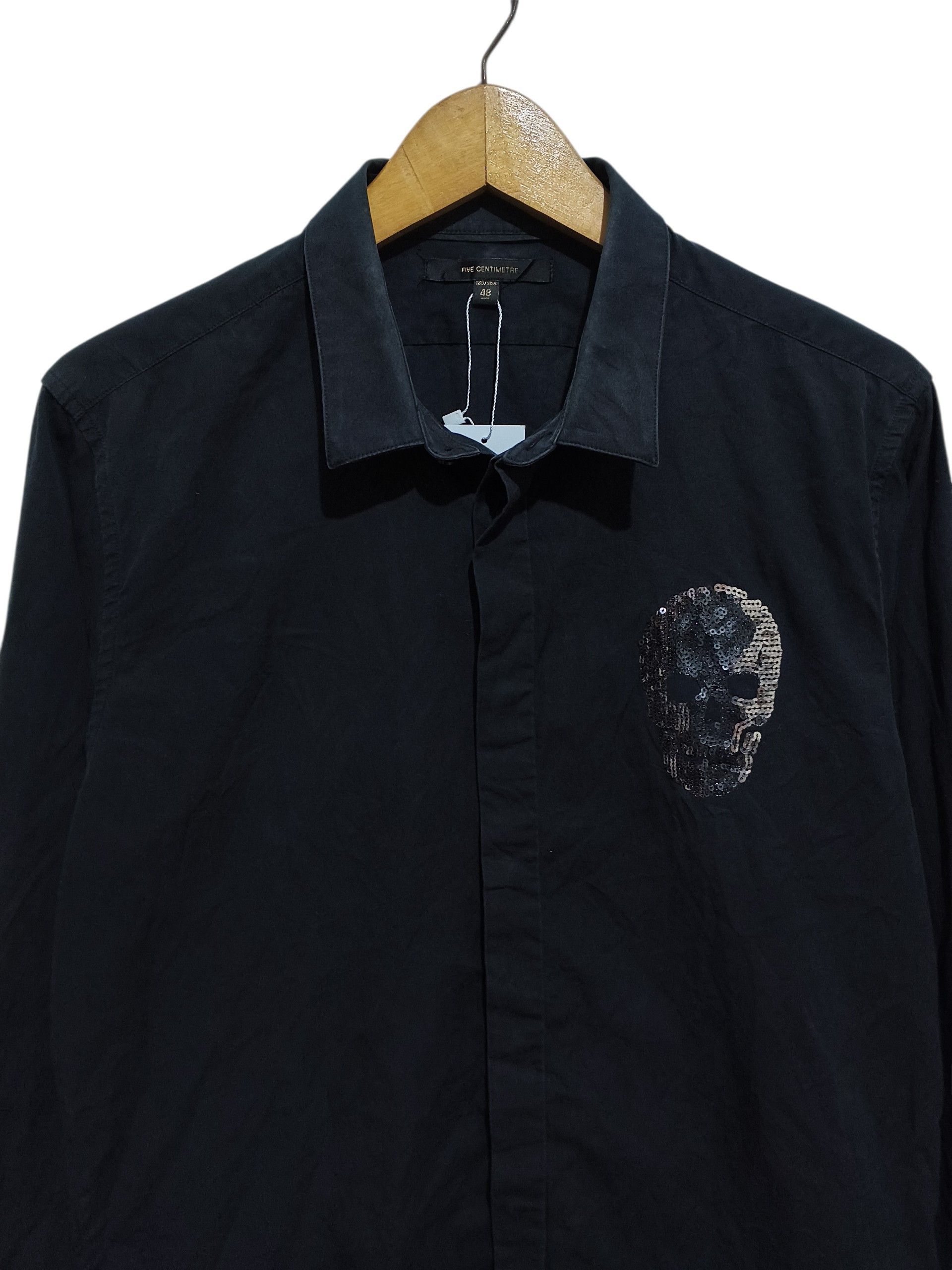 Japanese Brand 5CM Sequin Skull Hidden Placket Shirt Black Gothic Punk Rock Size US M / EU 48-50 / 2 - 2 Thumbnail