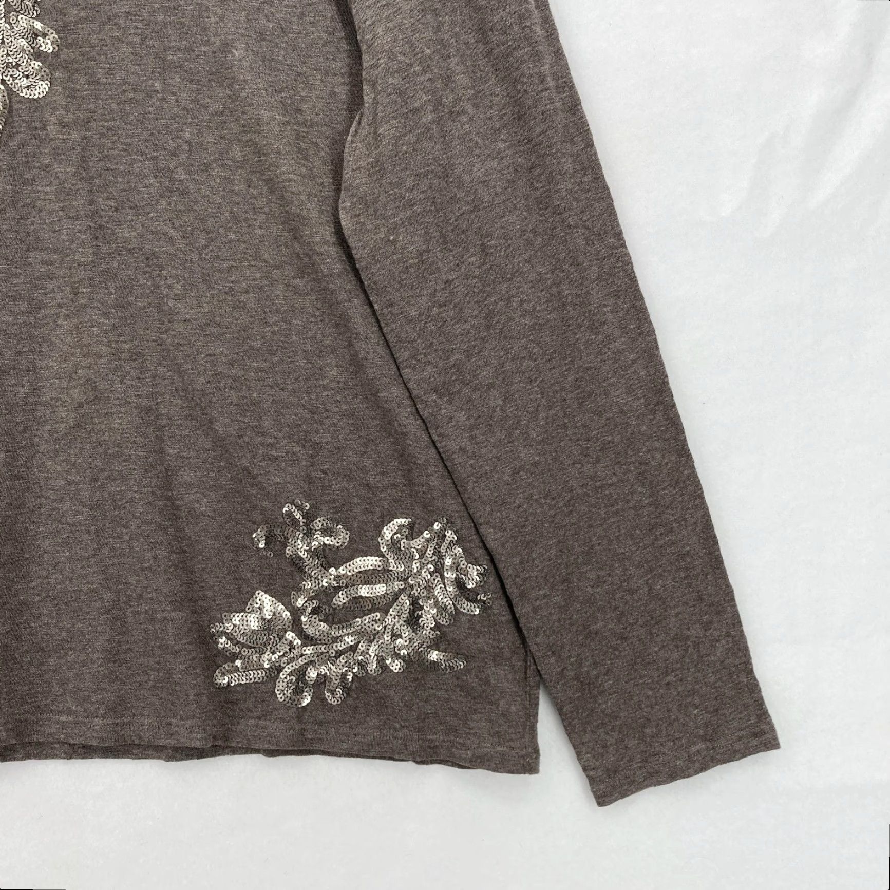 Vintage Chico's Sweater Womens 2 Taupe Heather Embellished Scoop Neck Long Sleeve Holiday Pullover Knit Sequin Embroidered Size XL / US 12-14 / IT 48-50 - 3 Thumbnail