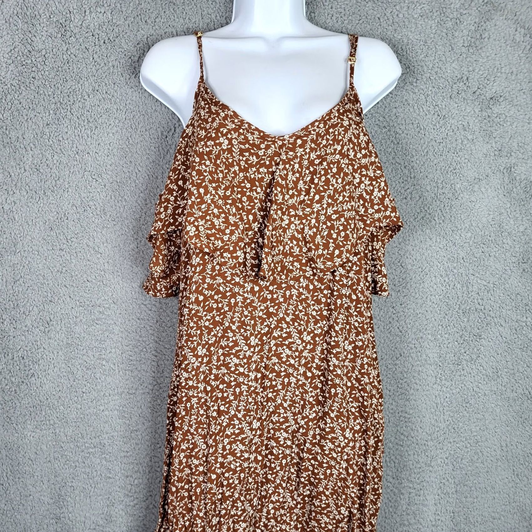 Vintage Flynn Skye Maxi Dress Floral Sleeveless V-Neck XS White Brown Women’s Size XS Casual Dress Size XS / US 0-2 / IT 36-38 - 4 Thumbnail