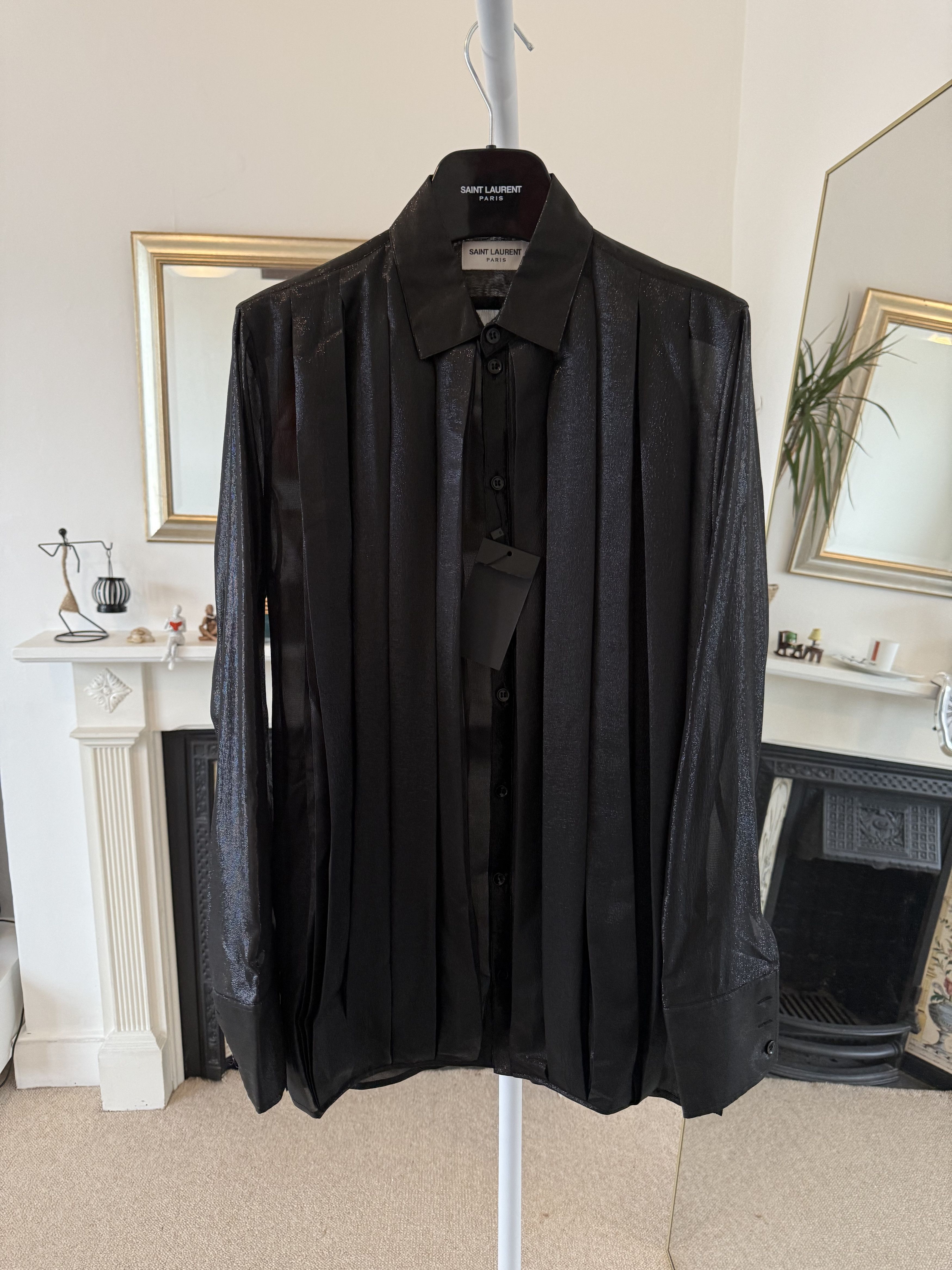 Saint Laurent Paris FW19 Saint Laurent Runway Pleated Glitter Silk Shirt Size US S / EU 44-46 / 1 - 3 Thumbnail