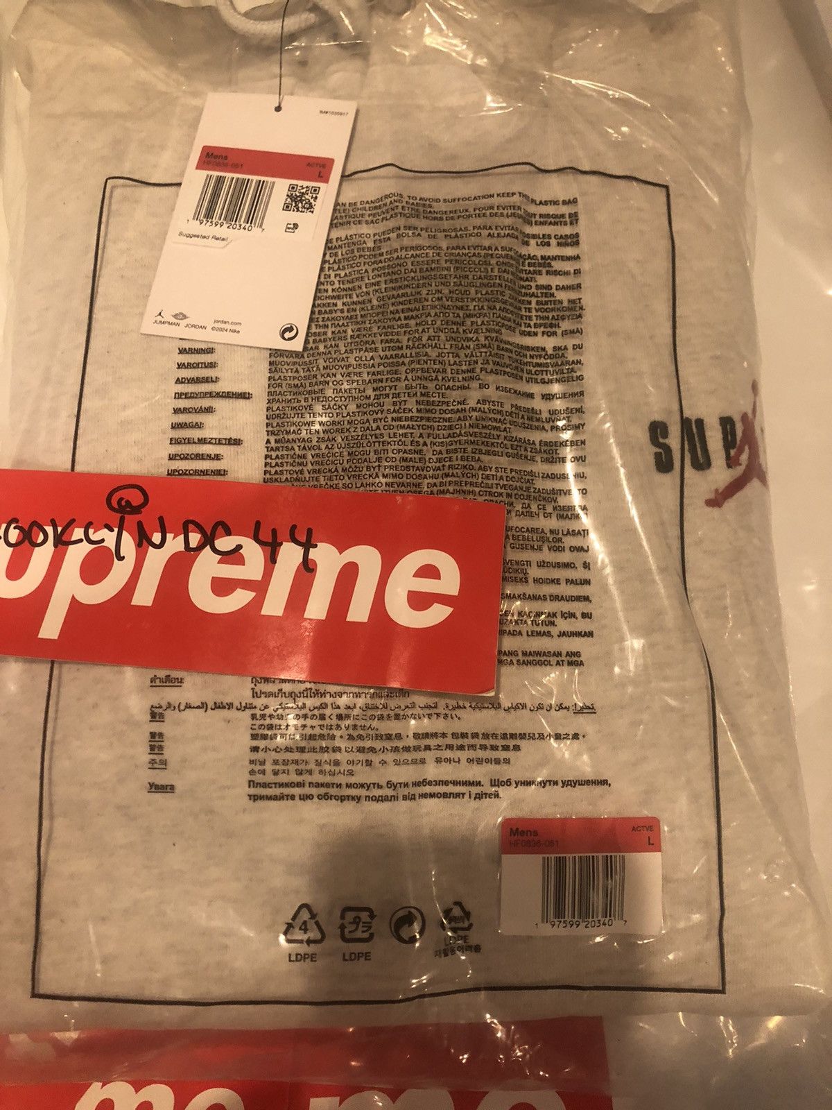Jordan Brand × Supreme FW24 Supreme Jordan Hoody Ash Grey Large Size US L / EU 52-54 / 3 - 2 Thumbnail