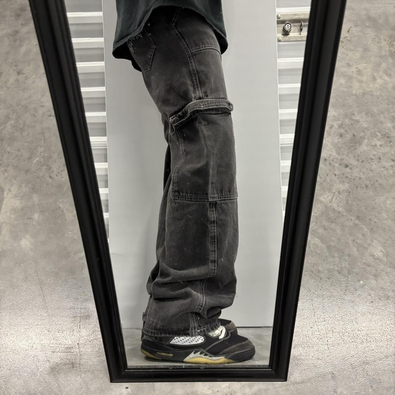Japanese Brand × Vintage Crazy Vintage Y2K/2000s Baggy Black Embroidered Streetwear Skater Cargo Jeans! Size US 26 / EU 42 - 2 Thumbnail