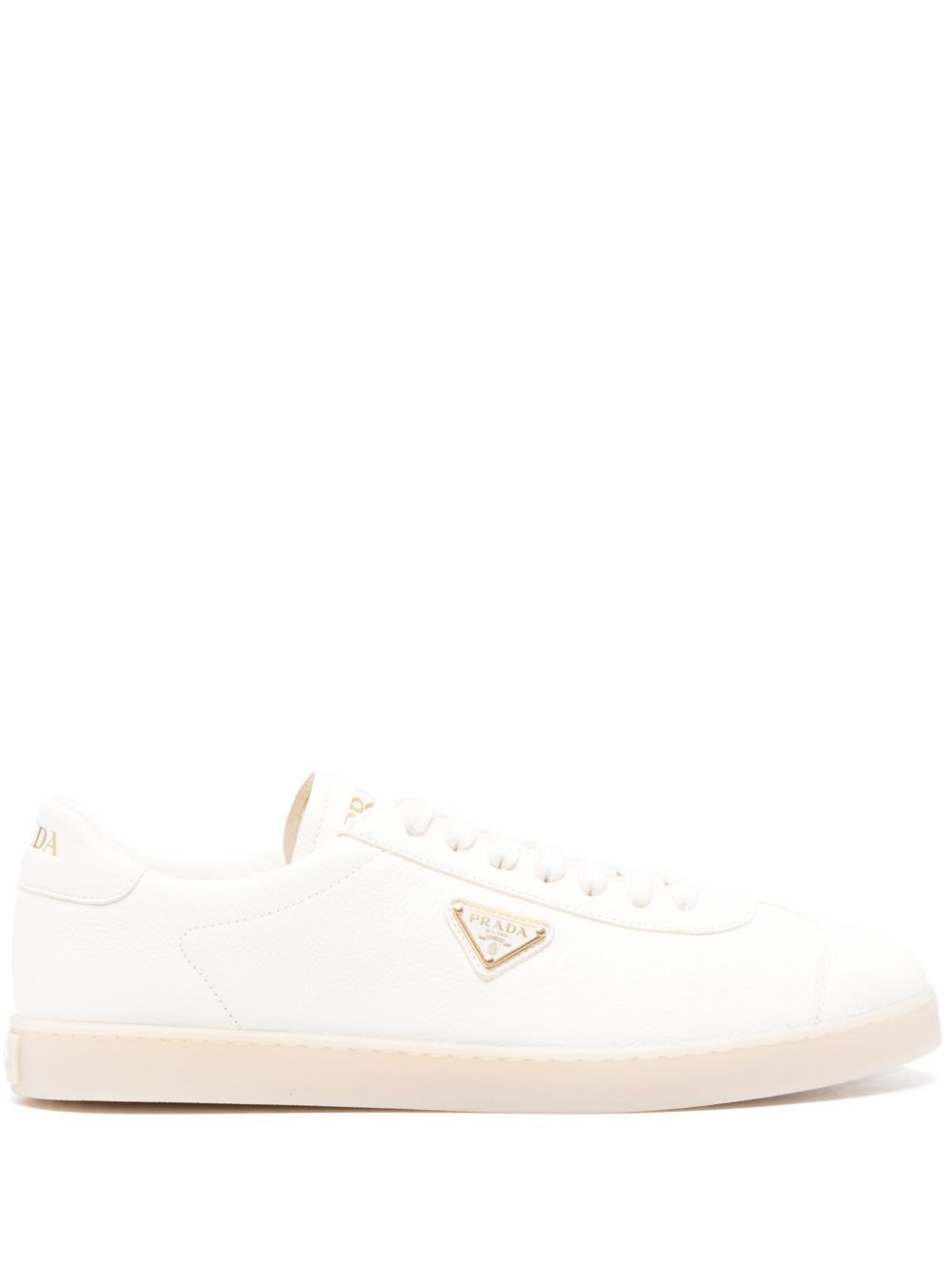 image of Prada Logo Leather Sneakers Size 8 in White, Men's