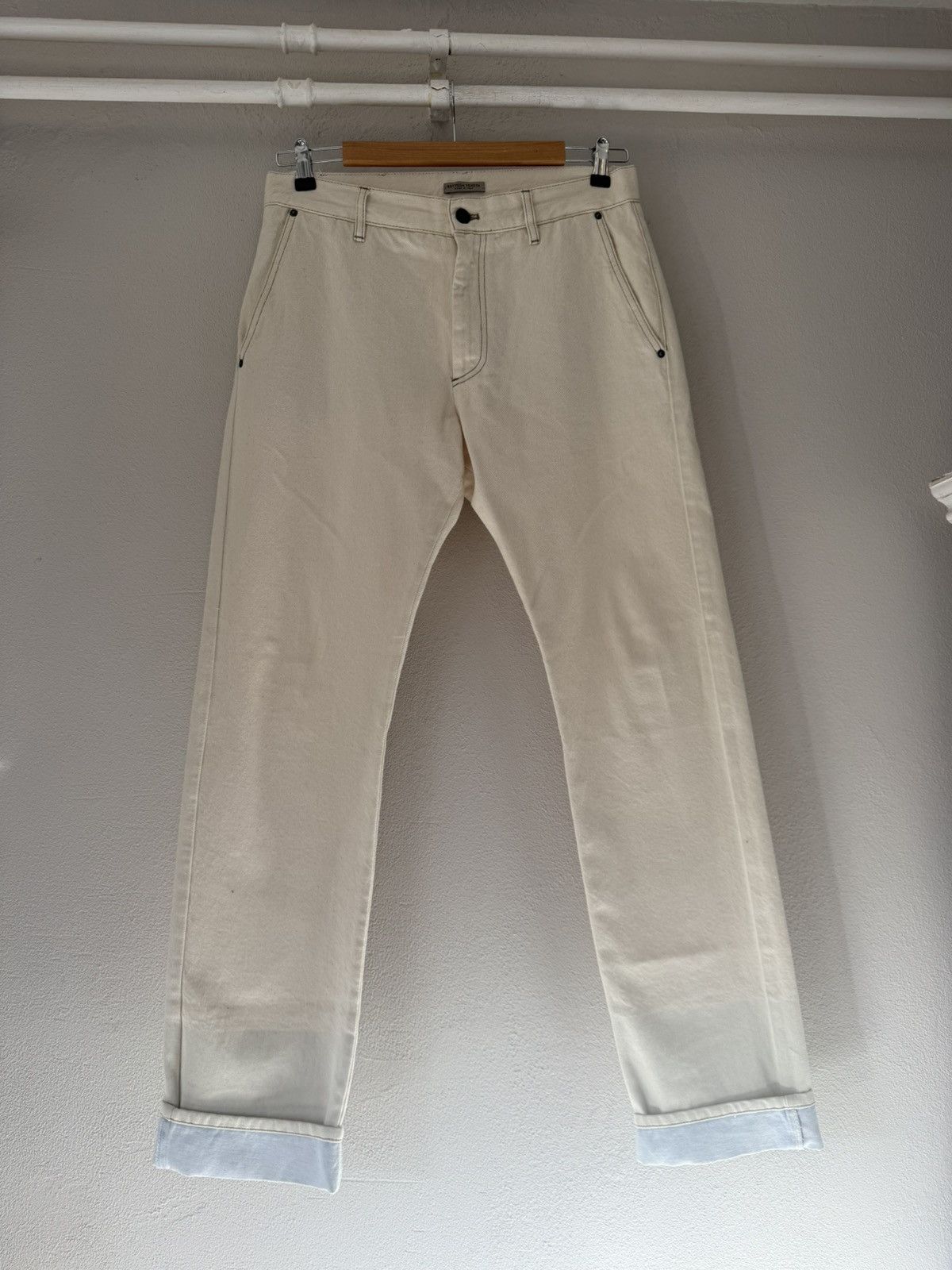 Bottega Veneta Cream Straight-Leg Denim with Clean Turn-Up Hem Size US 30 / EU 46 - 1 Thumbnail