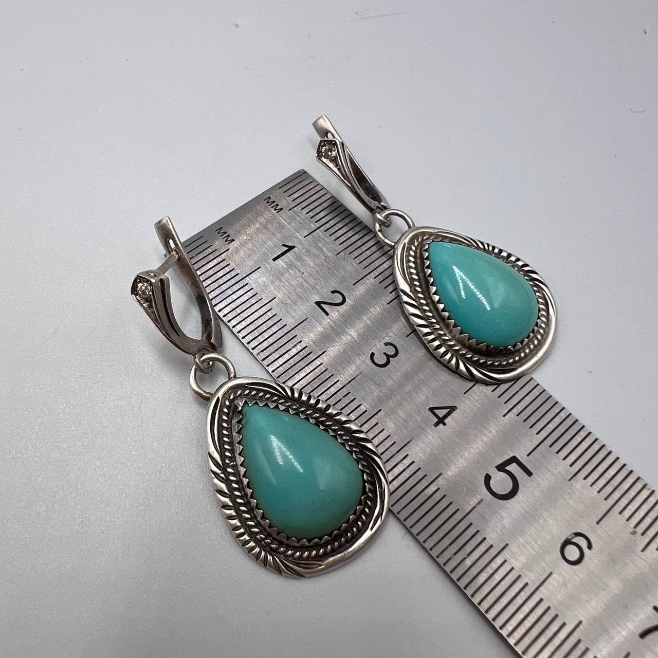 Sterling Silver Vintage Sterling Silver 925 Earrings Turquoise Stone Marked Size ONE SIZE - 6 Thumbnail