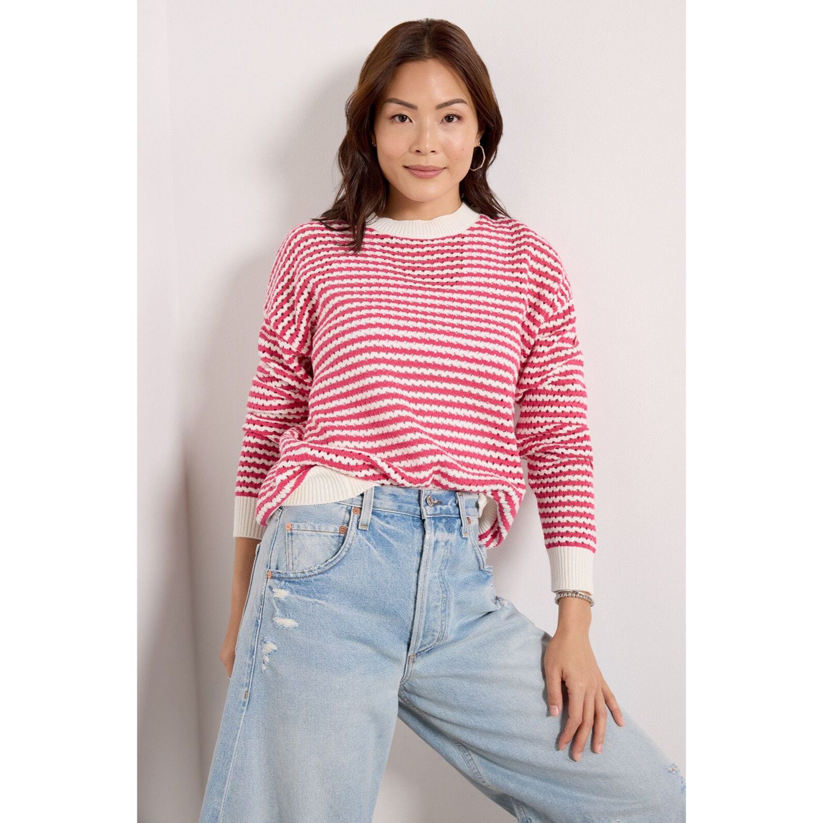 Spiritual Gangster Spiritual Gangster Pink & Ivory Stripe Sweater Size S / US 4 / IT 40 - 3 Thumbnail