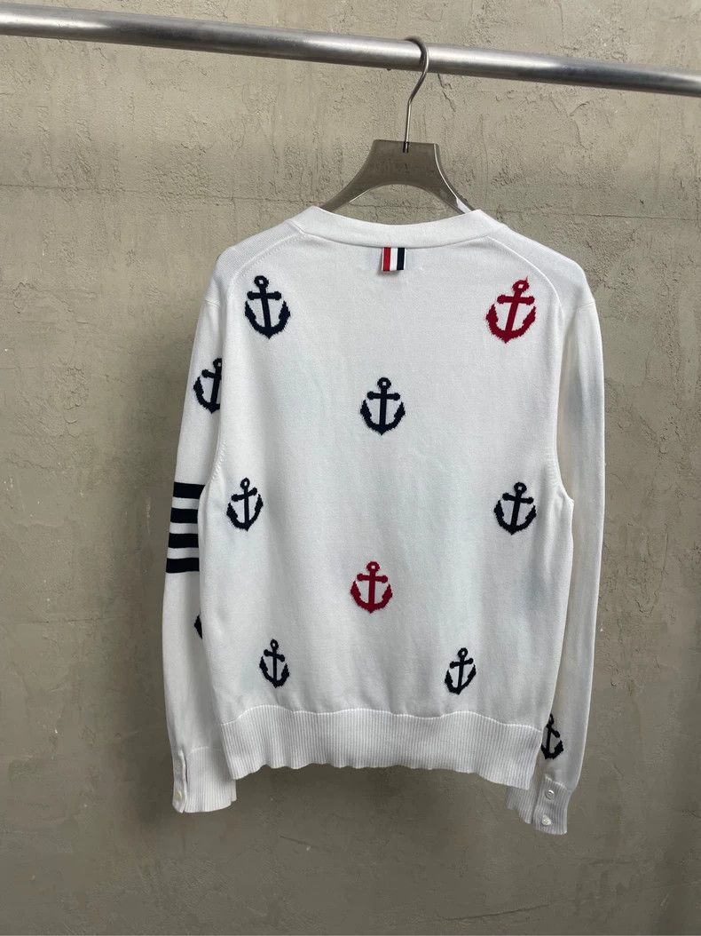Thom Browne Thom browne White anchor four-striped knitted cardigan jack Size S / US 4 / IT 40 - 2 Thumbnail