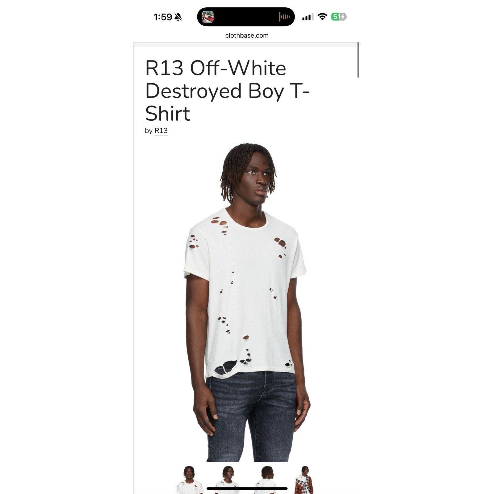 R13 $295 R13 Destroyed Boy T-Shirt Off White EcruJapanese Fabric Size US S / EU 44-46 / 1 - 5 Thumbnail