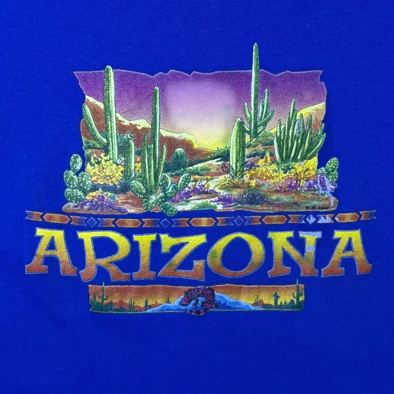 Gildan ARIZONA Cactus Gecko Desert Landscape Souvenir Graphic Blue T-Shirt Medium Mens Crew Neck Short Sleeve Shirt Size US M / EU 48-50 / 2 - 4 Thumbnail