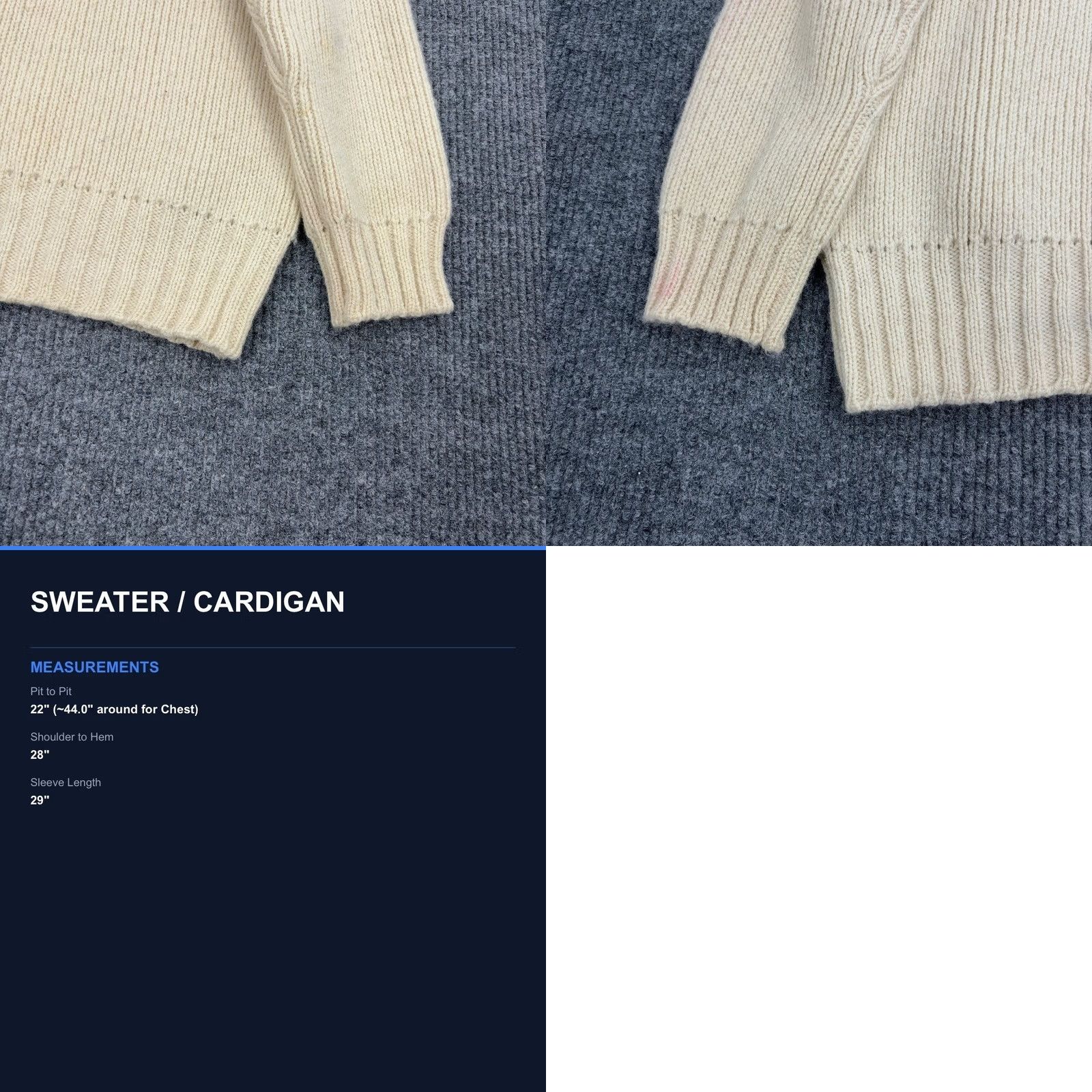 Vintage VINTAGE Peter Storm Sweater Mens L Cream Wool Crew Neck Ribbed Chunky Knit - Hand Wash Only - Classic 100% Pure Wool Size US L / EU 52-54 / 3 - 8 Thumbnail