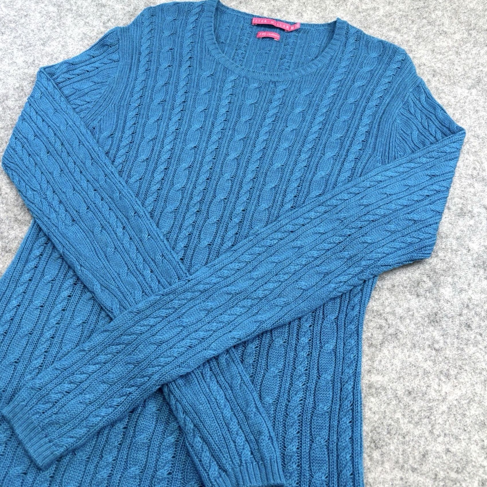 Peter Millar Peter Millar Jumper 100% Cashmere Cable-Knit Medium Women’s Teal Blue Pullover (Crew Neck, Long Sleeve) Size M / US 6-8 / IT 42-44 - 3 Thumbnail