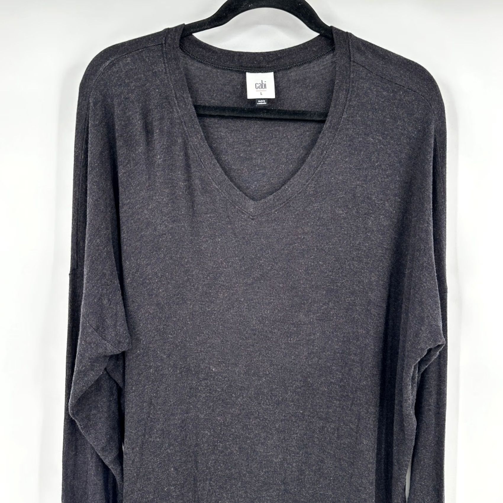 Vintage CAbi V-Neck Long Sleeve Knit Pullover Top Large Gray Relaxed Casual Basic T-Shirt Oversized Size L / US 10 / IT 46 - 2 Thumbnail