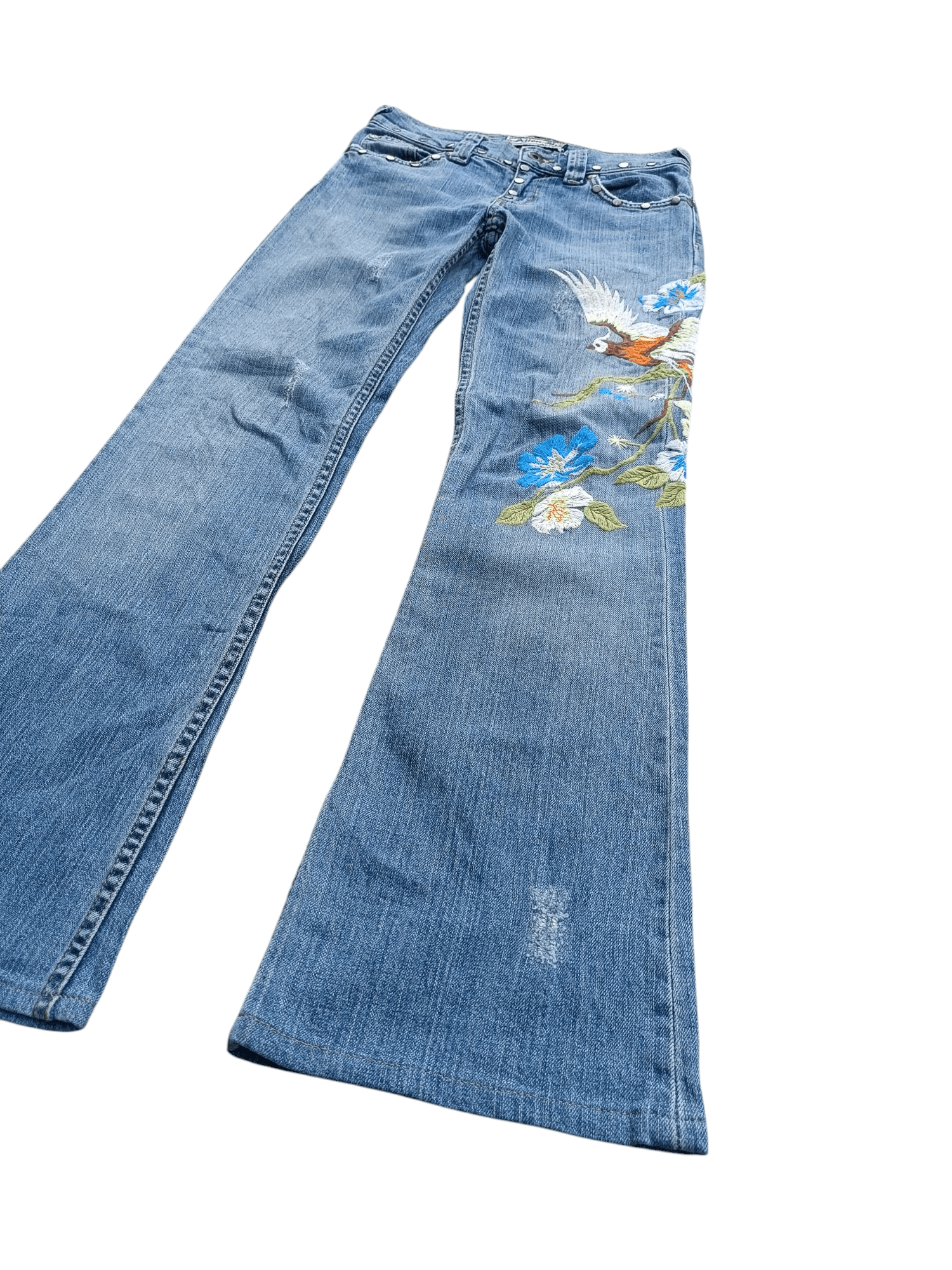 Other FLARED Allen B. Distresed Embroidered Rare Design Jeans E233 Size 26" / US 2 / IT 38 - 3 Thumbnail