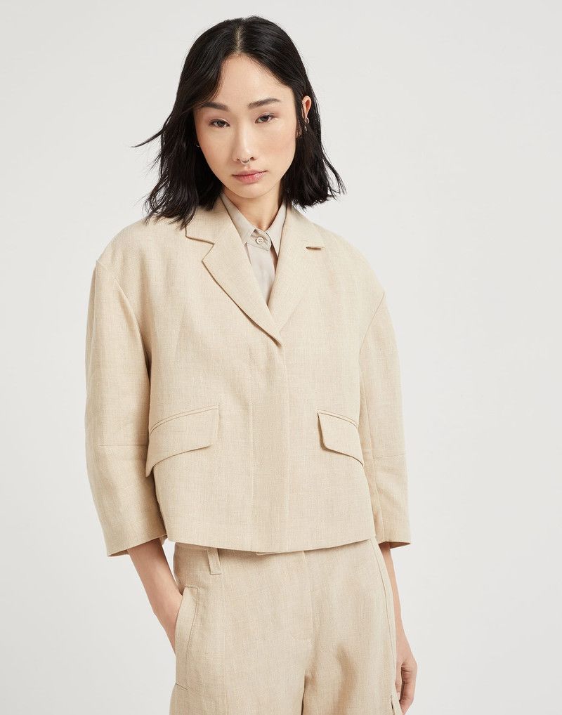Brunello Cucinelli o1la1rc1a0326 Linen Cropped Blazer in Beige Size S / US 4 / IT 40 - 1 Thumbnail