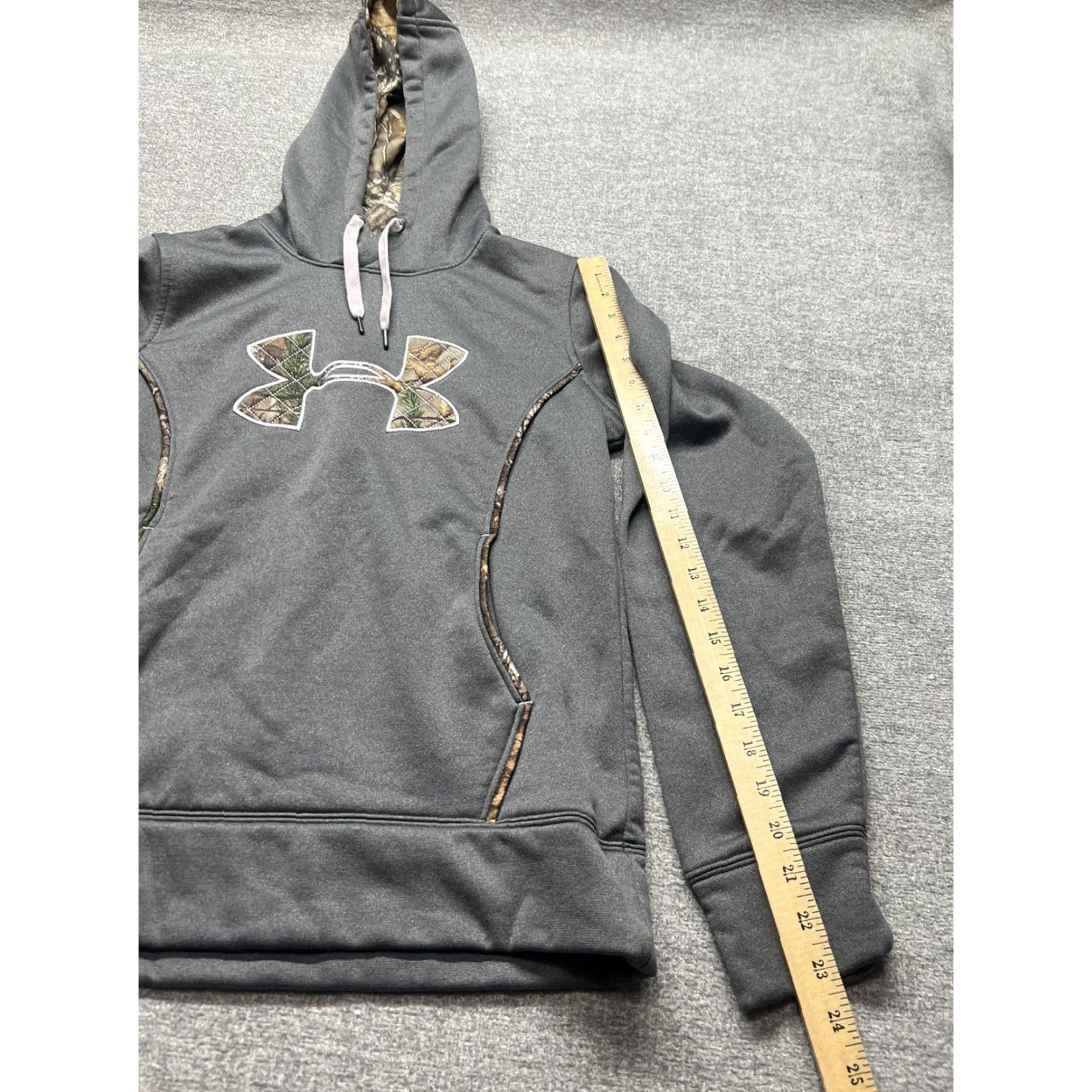 Realtree Under Armour Storm Hoodie Mens Small Gray Realtree Camo Heather Pullover Hooded Pockets Regular Short Sleeve? Size US S / EU 44-46 / 1 - 4 Thumbnail
