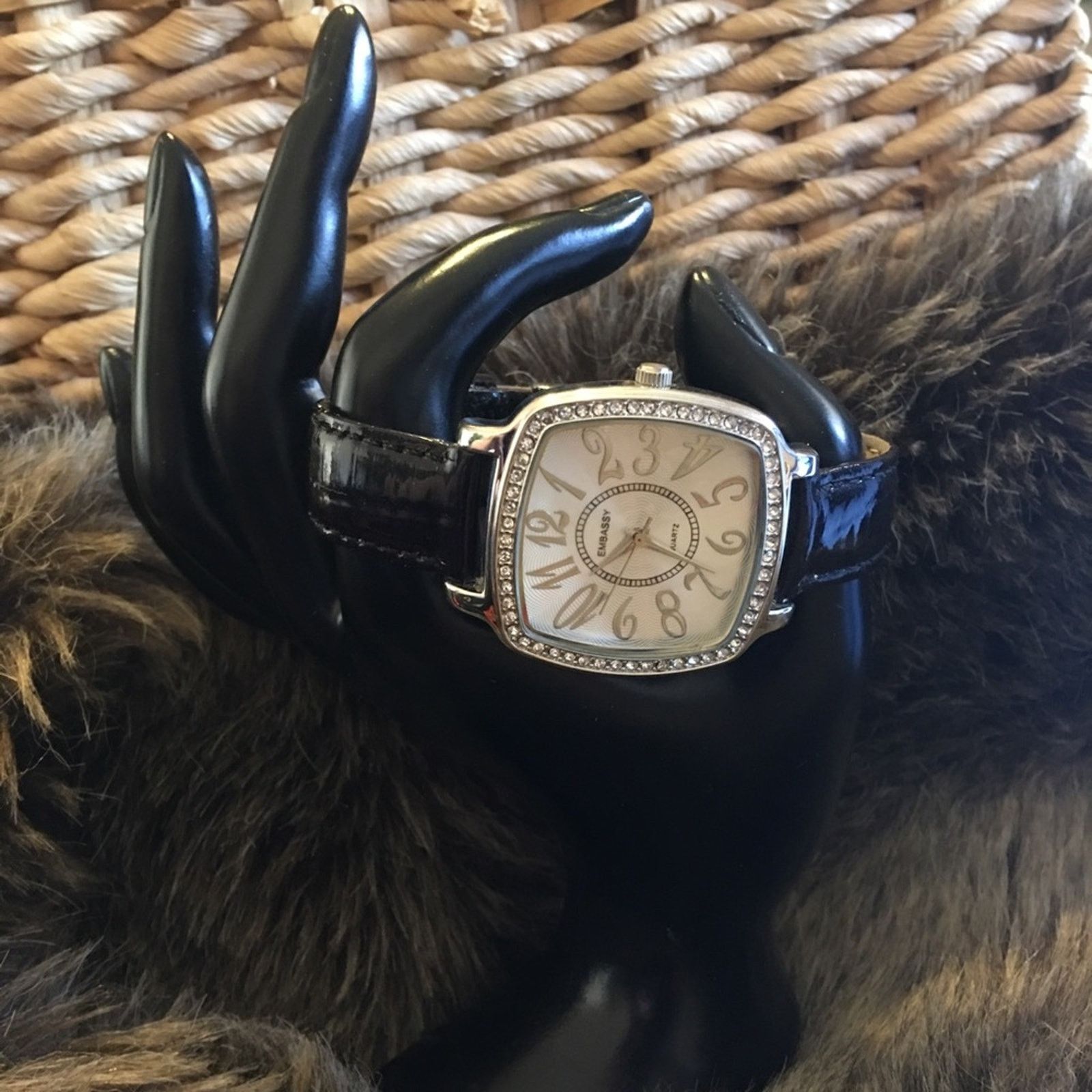Jewelry Ladies Embassy black leather rhinestone watch Size ONE SIZE - 2 Thumbnail
