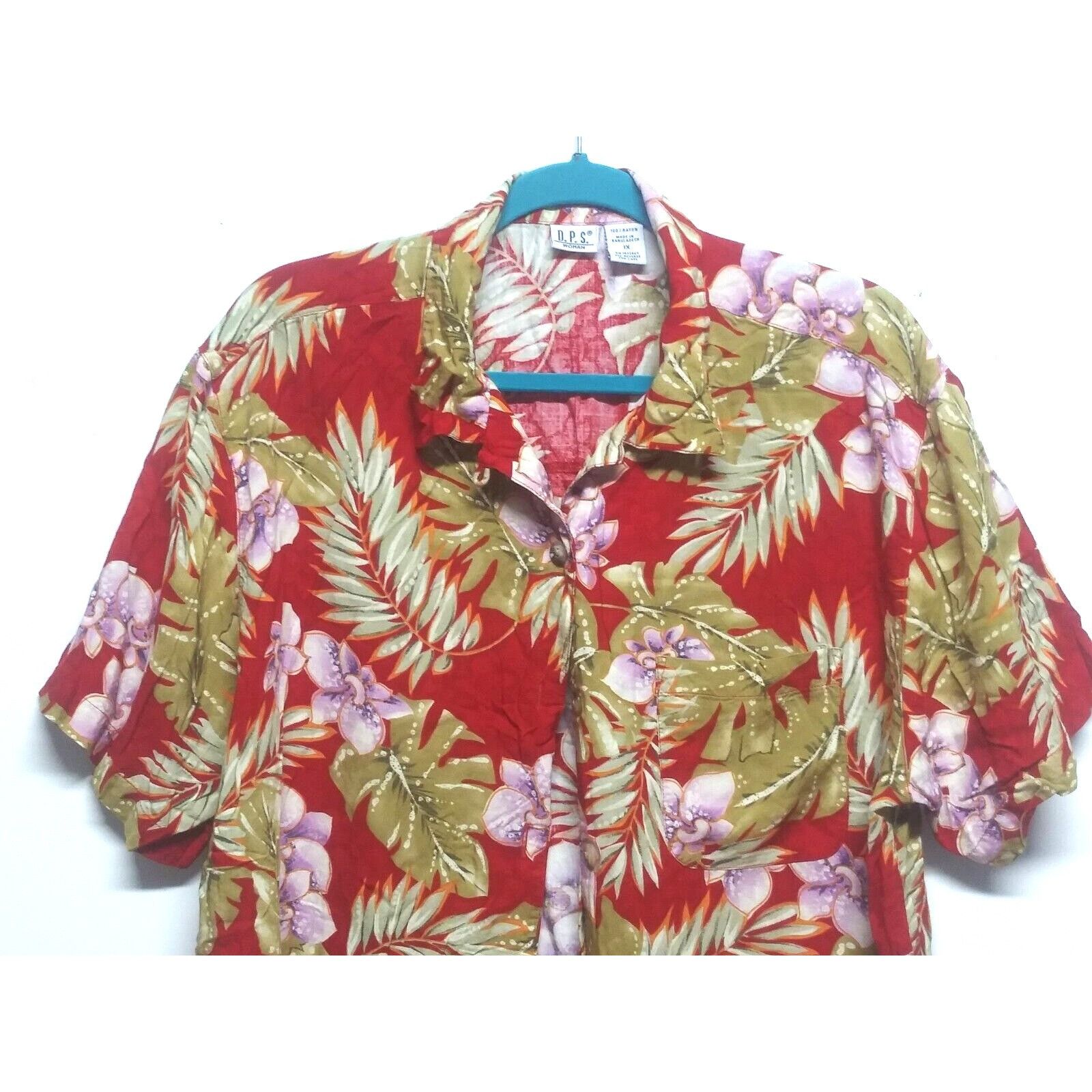 Vintage VINTAGE D.P.S Woman Hawaiian Shirt 1X plus size red tan coll Size XL / US 12-14 / IT 48-50 - 3 Thumbnail