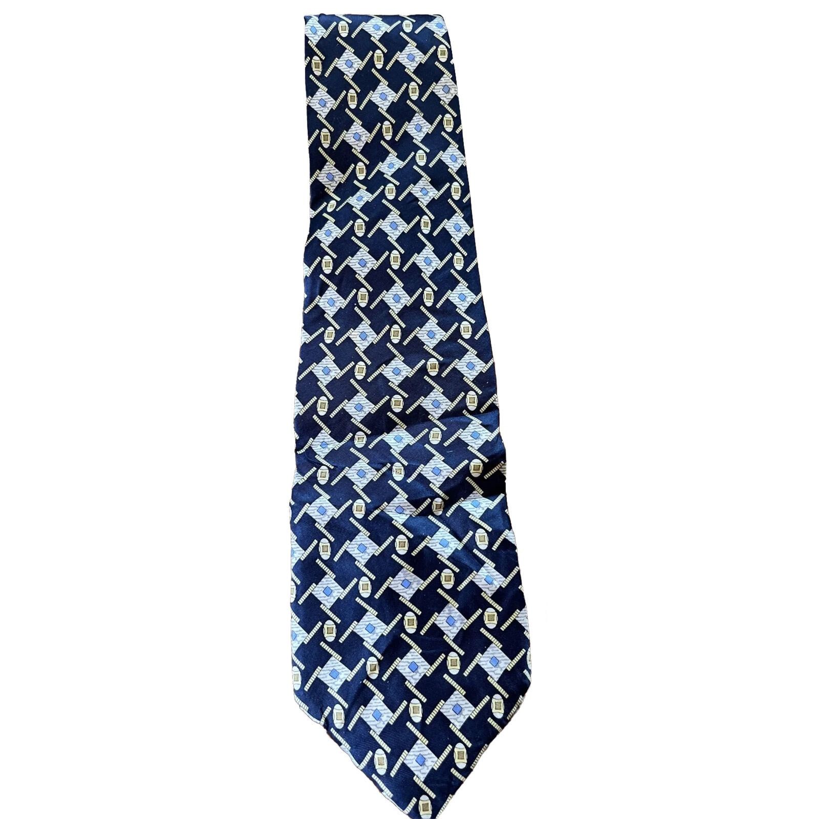 Marc O'Polo Marco Polo Italian Style Men’s Navy Blue Geometric Silk tie Size ONE SIZE - 1 Thumbnail