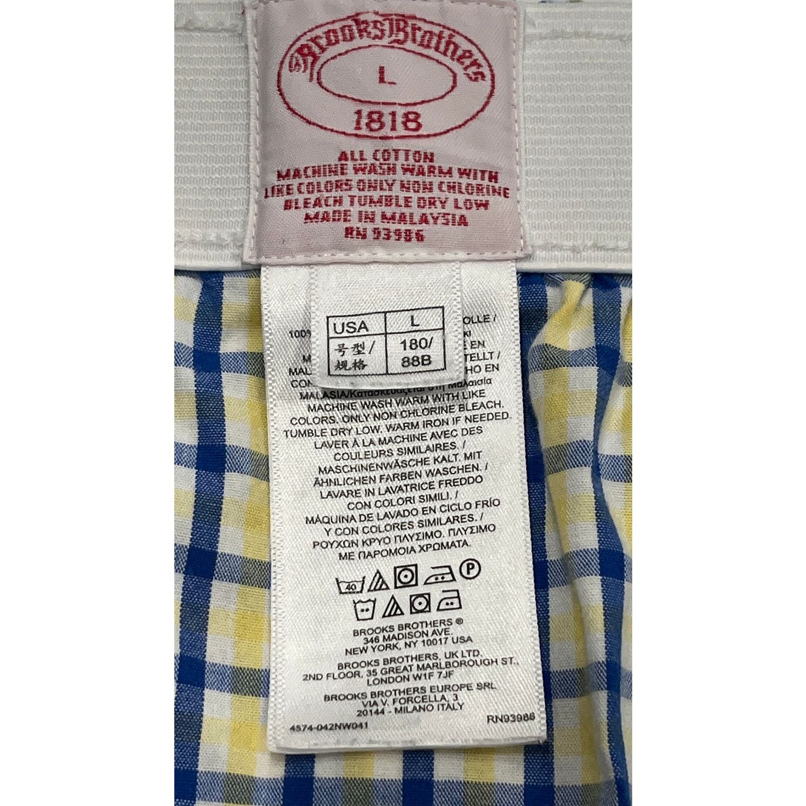 Brooks Brothers 7-42 BROOKS BROTHERS Men's Boxers Cotton Blue/Yellow Large Size 34 - 3 Thumbnail