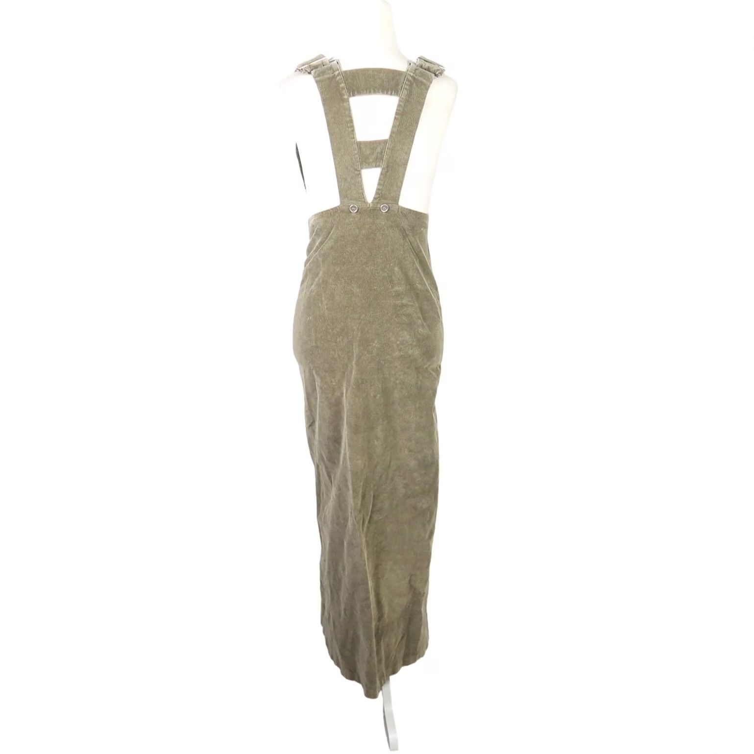 Olive Nightwalker Corduroy Jumper Overall Pinafore Midi Dress XS Olive Green Sleeveless Button Front Low/High Slit Womens Dress: Formal Party/Cocktail Size XS / US 0-2 / IT 36-38 - 4 Thumbnail