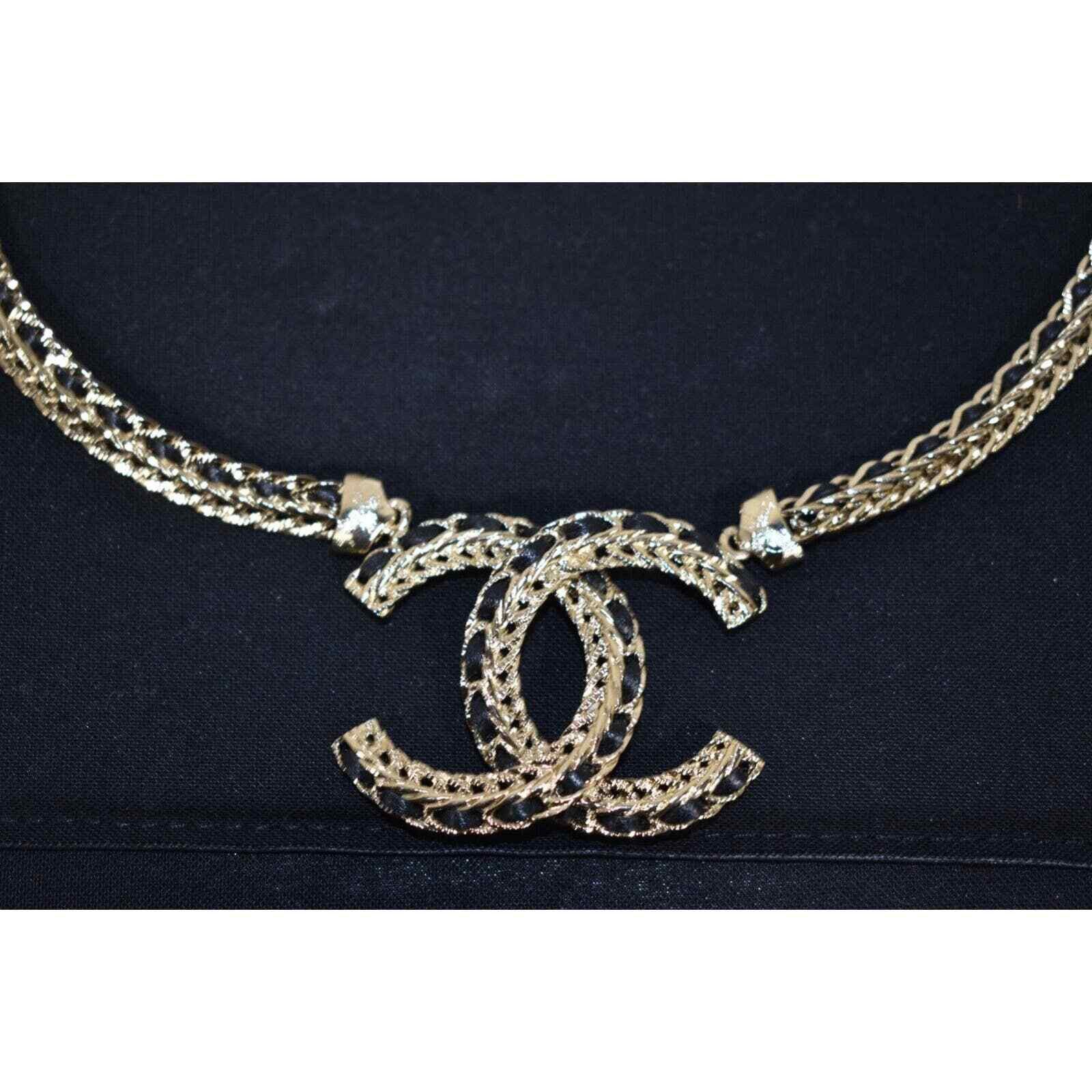 Chanel Chanel 22S Gold Metal Black Leather Pendant Choker Necklace Size ONE SIZE - 4 Thumbnail