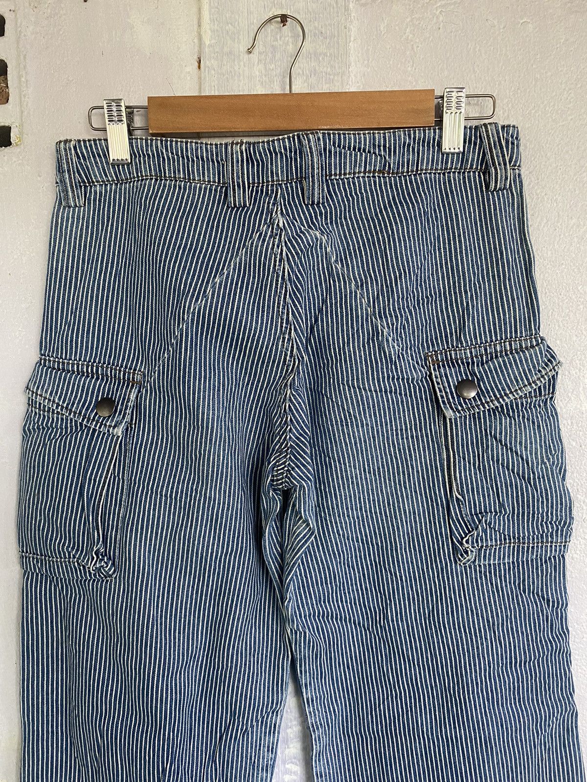 SEV Cargo Wide Leg Blue Stripes Multiple Pocket Pants