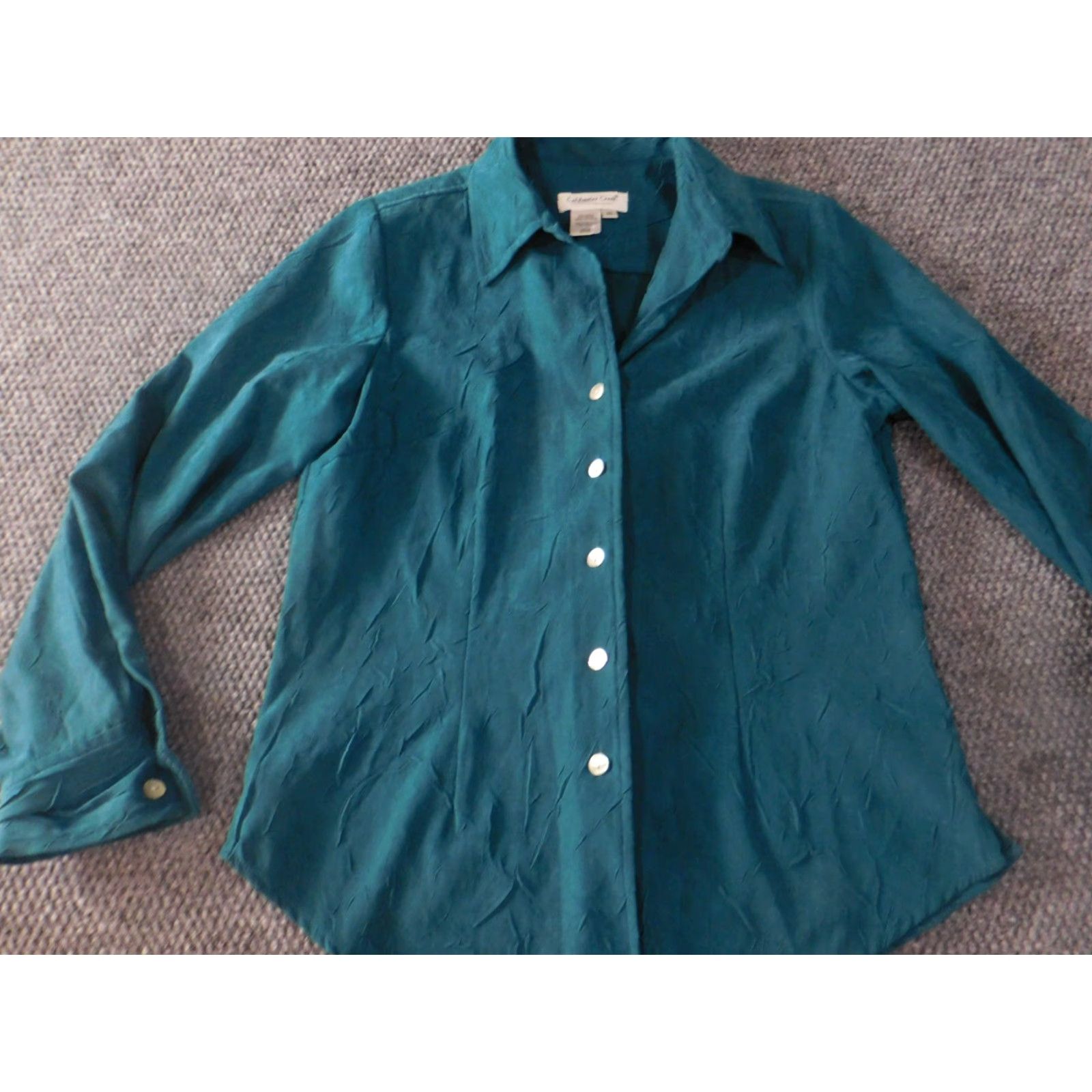 Coldwater Creek Coldwater Creek Button-Up Shirt Womens XS Green Nylon Polyester Cap Sleeve Collared Long Sleeve Casual Classic Ruffle Breathable Vintage No Size XS / US 0-2 / IT 36-38 - 3 Thumbnail