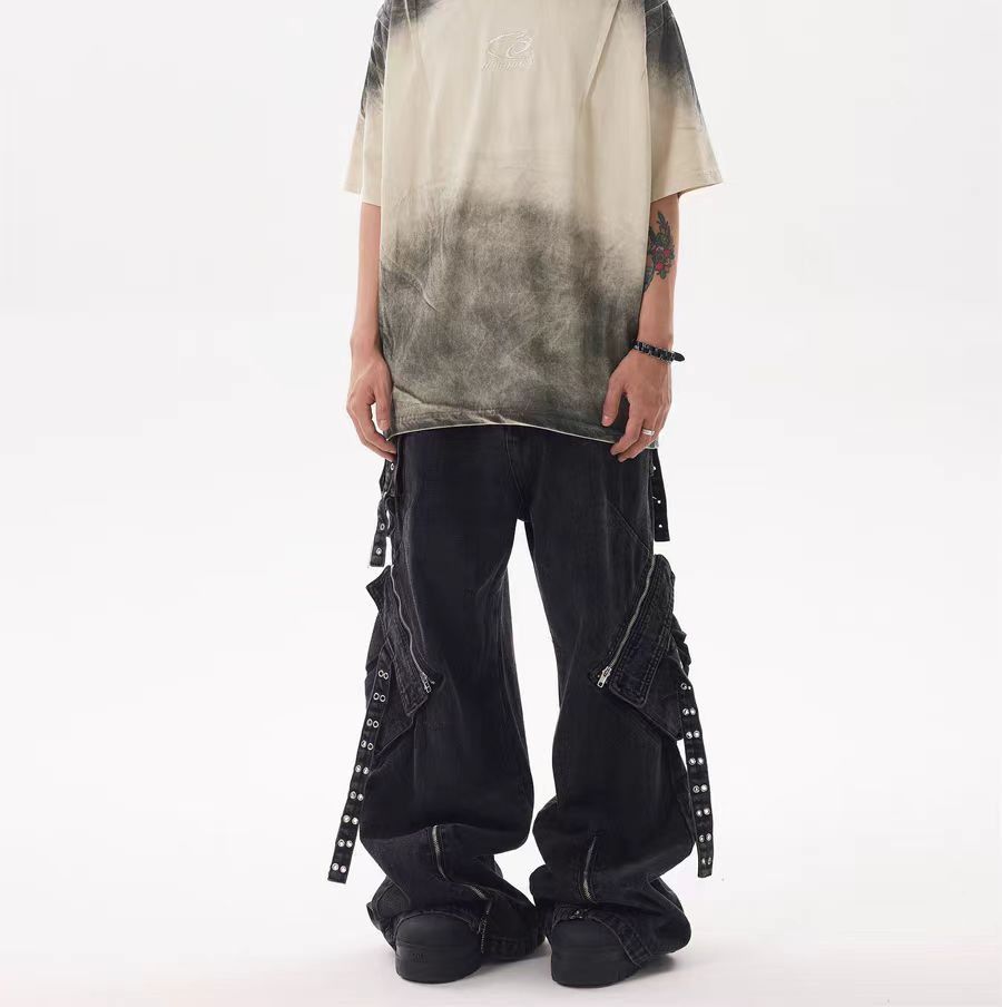 Japanese Brand × Jean High Street Black Heavyweight Strappy Design Baggy Jeans Size US 30 / EU 46 - 5 Thumbnail