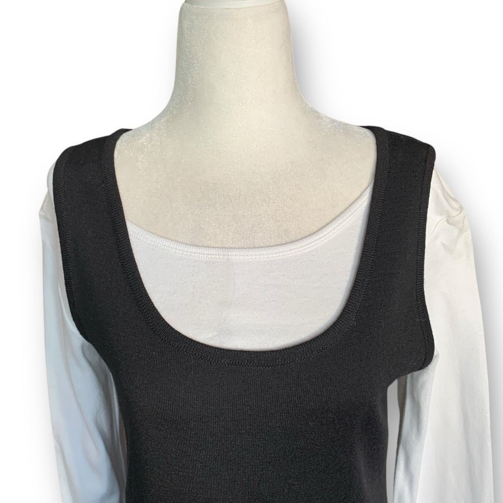 Vintage Vintage Carole Little Black Midi Jumper Dress White Long Sle Size S / US 4 / IT 40 - 3 Thumbnail