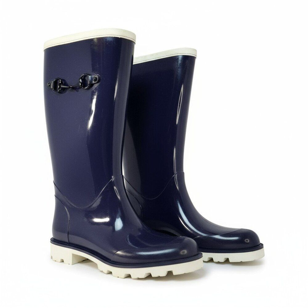 Gucci Gucci Horsebit Rubber Rain Boots – Navy & White – Size 37 I Size US 7.5 / IT 37.5 - 1 Thumbnail